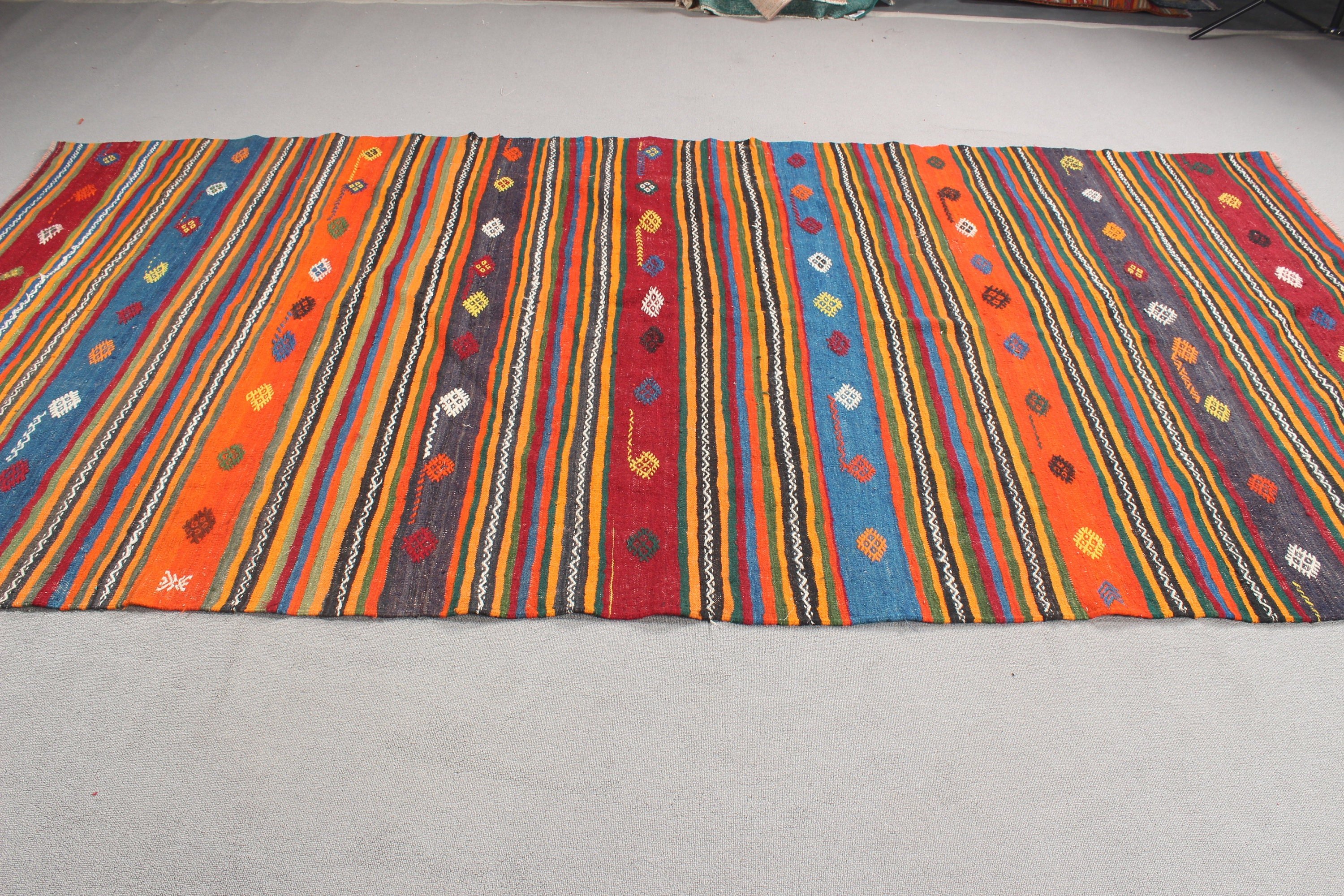 Kilim, Oryantal Halılar, Yemek Odası Halıları, 5,7x10,9 ft Büyük Halılar, Türk Halısı, Yatak Odası Halısı, Turuncu Yer Halıları, Vintage Halı