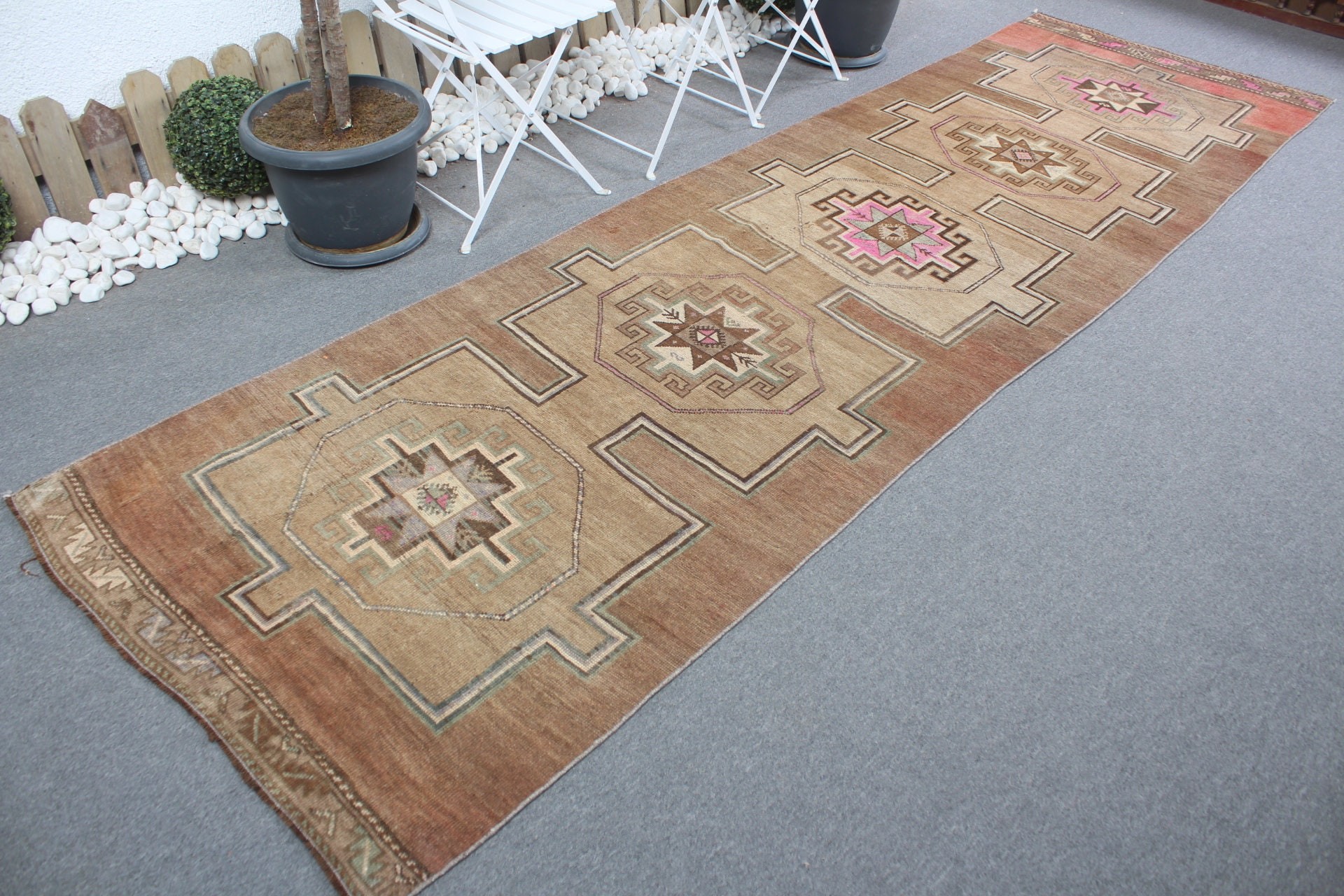 Bohemian Rug, Vintage Rug, Brown Cool Rug, Kitchen Rug, 3.5x11.9 ft Runner Rugs, Turkish Rug, Moroccan Rug, Rugs for Hallway, Wool Rug