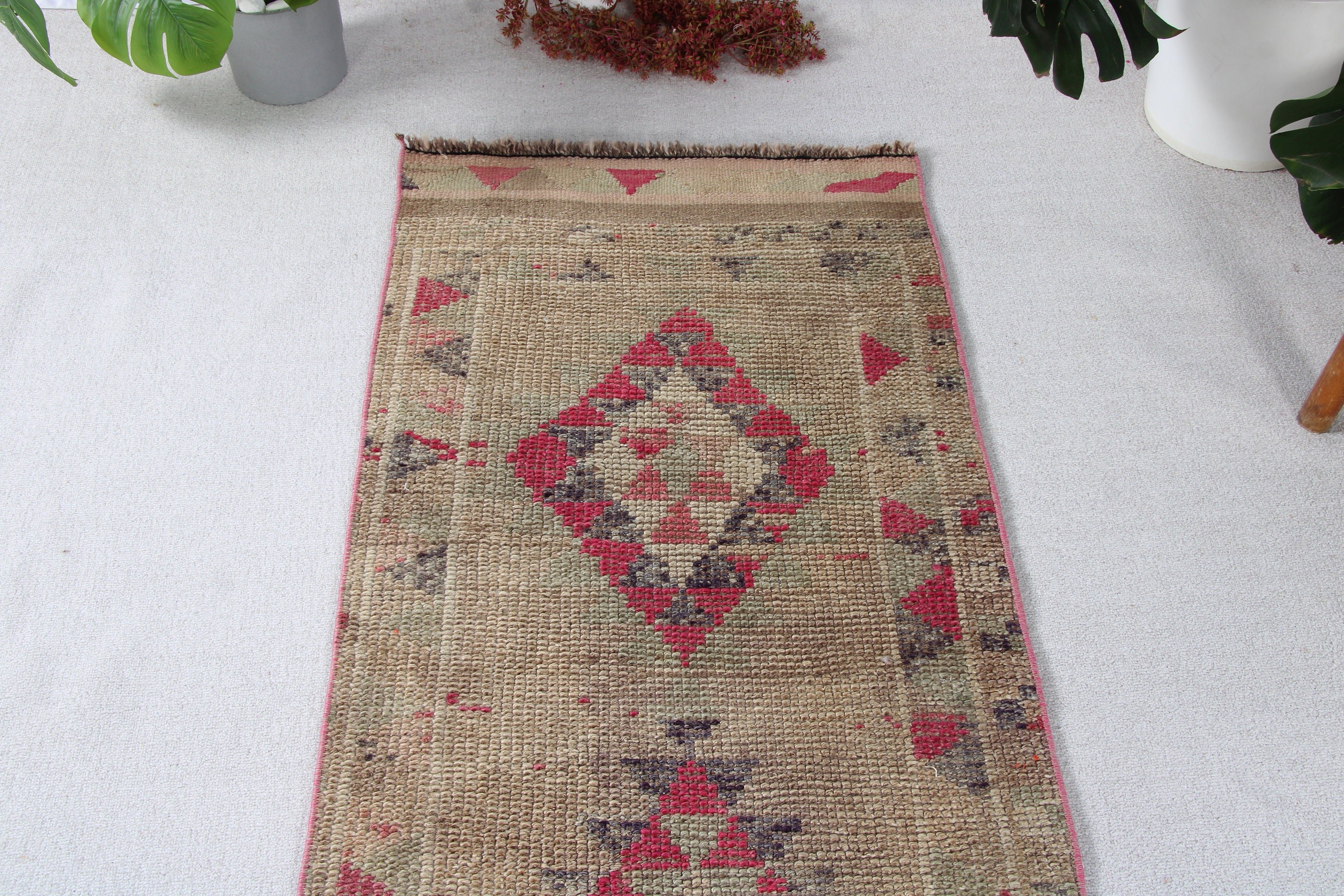 Corridor Rugs, Turkish Rugs, Bedroom Rugs, Kitchen Rug, Green Neutral Rug, Vintage Runner Rugs, Vintage Rugs, 2.2x12.1 ft Runner Rug