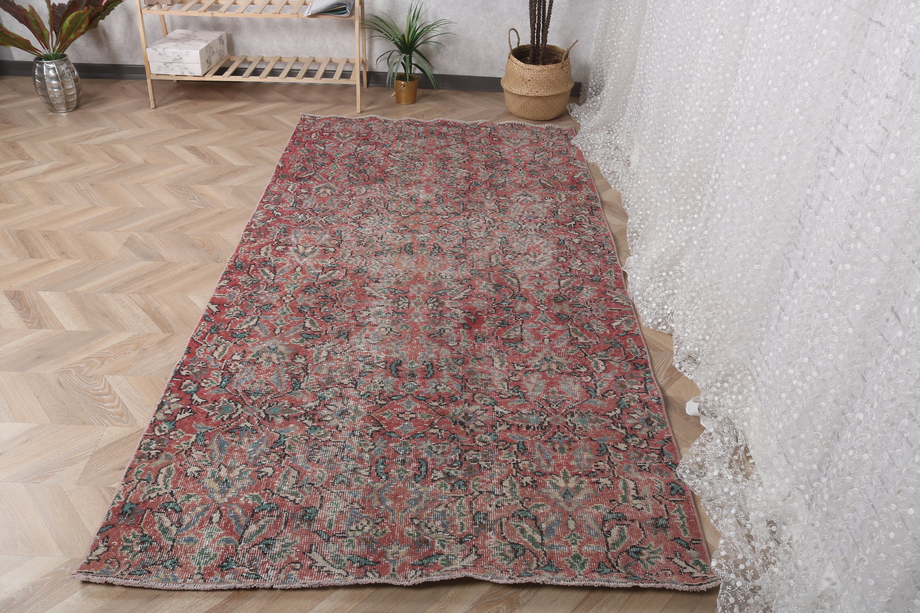 Kırmızı 4,2x8,2 ft Alan Halıları, Oturma Odası Halıları, Türk Halıları, Oryantal Halılar, Boho Halıları, Alan Halıları, Yer Halısı, Vintage Halılar