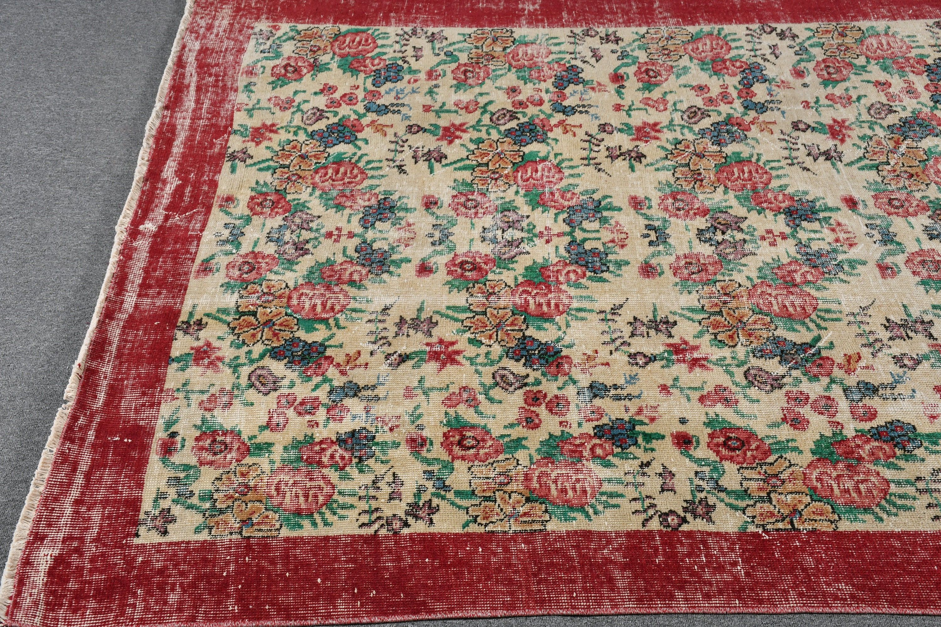 Turkish Rug, Pale Rugs, Red Kitchen Rug, Salon Rug, Home Decor Rug, Living Room Rugs, Vintage Rug, Antique Rug, 5.4x8.6 ft Large Rug