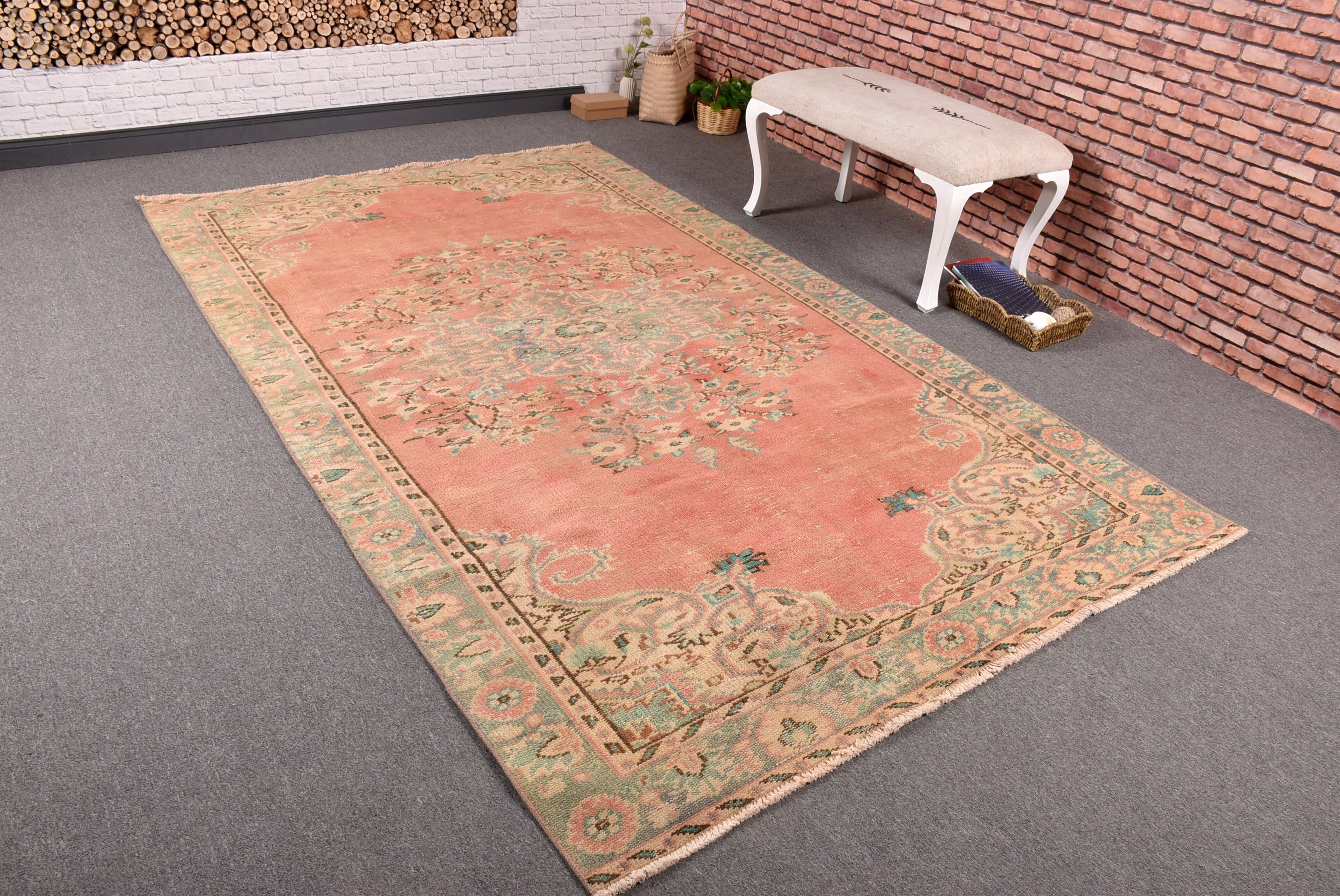 Turuncu Fas Halısı, Büyük Vintage Halılar, Türk Halısı, Vintage Halılar, Büyük Oushak Halısı, Lüks Halı, 5.3x8.9 ft Büyük Halılar, Geometrik Halılar