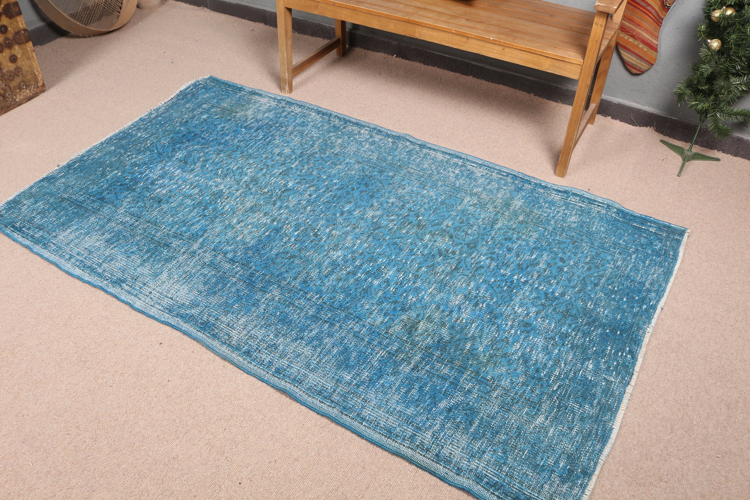 Vintage Rug, Boho Area Rug Rugs, Turkish Rug, Rugs for Kitchen, Bedroom Rug, 4x6.7 ft Area Rug, Blue Kitchen Rug, Nursery Rugs, Cool Rugs