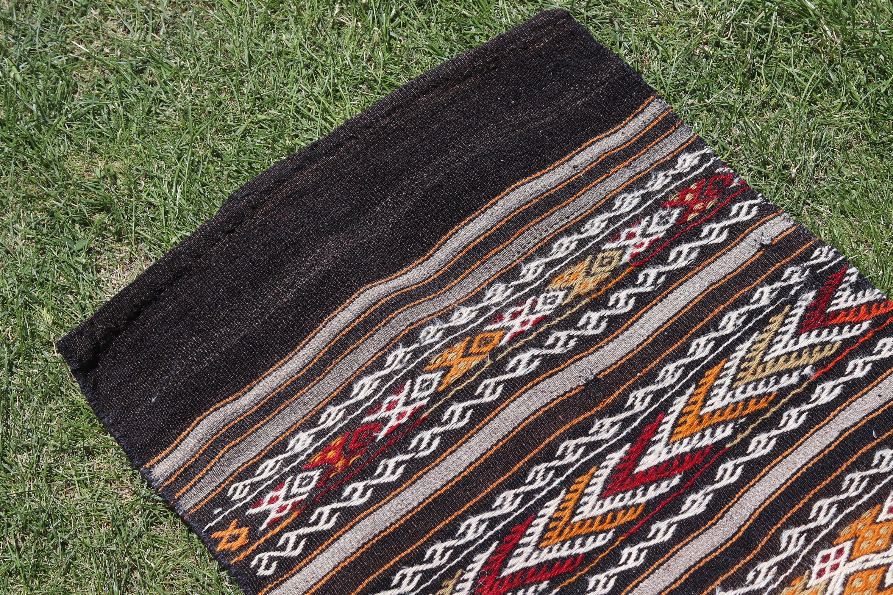 Vintage Rug, Small Area Rug, Small Boho Rug, 1.9x3.4 ft Small Rug, Turkish Rug, Flatweave Rugs, Kilim, Black Cool Rug