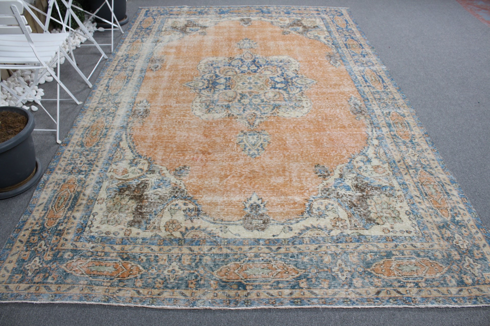 6.9x10.7 ft Oversize Rug, Turkish Rug, Salon Rugs, Vintage Rug, Oriental Rug, Saloon Rug, Floor Rugs, Home Decor Rug, Orange Home Decor Rug