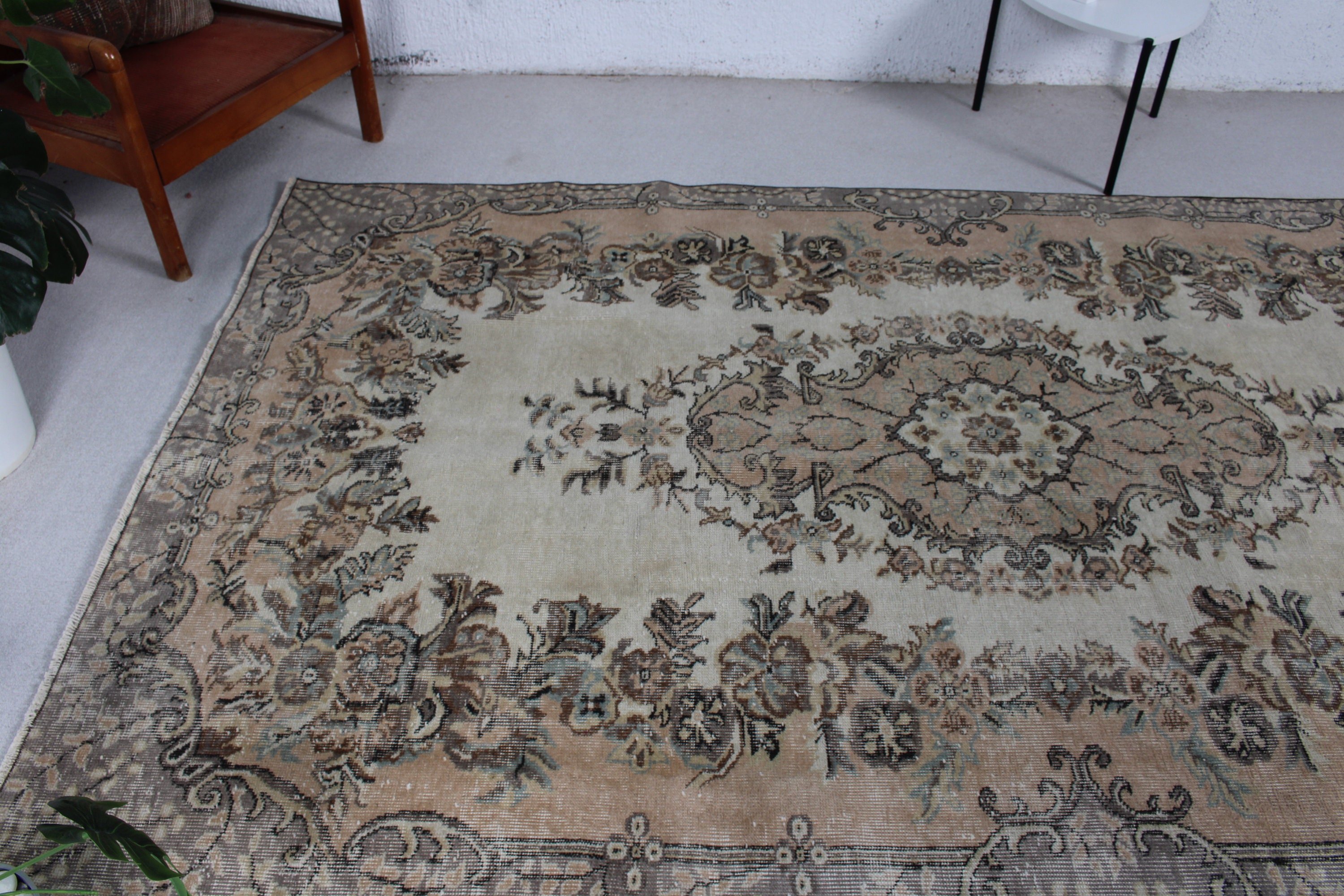 Boho Halı, Büyük Oushak Halı, Harika Halılar, 5,4x9 ft Büyük Halılar, Oturma Odası Halısı, Geometrik Halı, Vintage Halı, Kahverengi Nötr Halılar, Türk Halıları