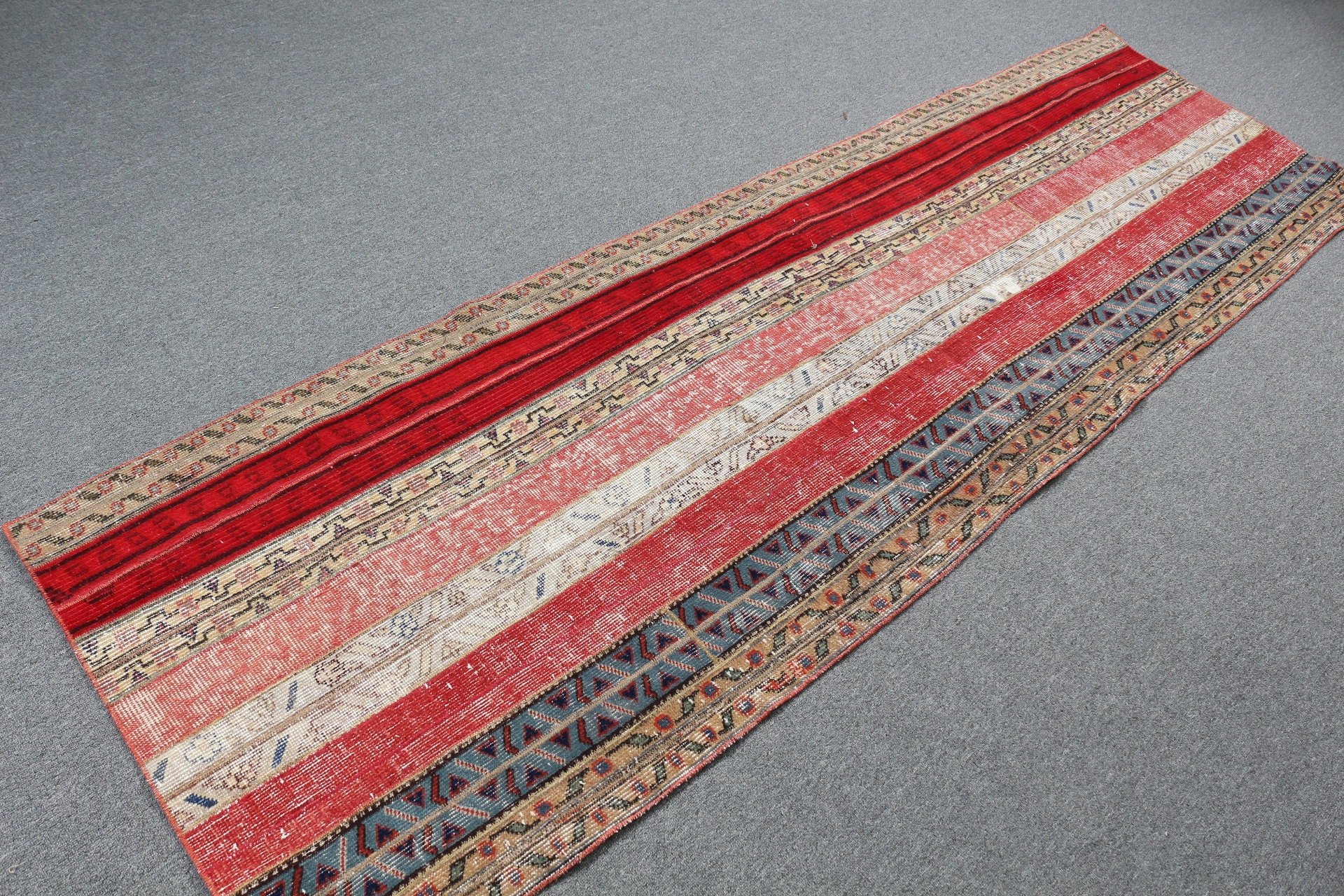 Koridor Halısı, Kırmızı Oushak Halıları, Mutfak Halısı, Vintage Halı, Yün Halısı, Koridor Halısı, Koridor Halıları, Türk Halısı, 2.6x8.7 ft Yolluk Halısı