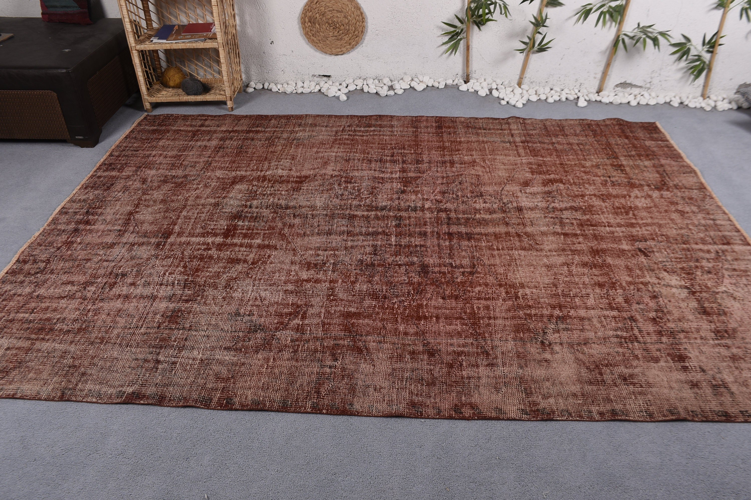 Oushak Rugs, Orange Floor Rug, Salon Rug, Wool Rug, 6.4x9.2 ft Large Rugs, Vintage Rugs, Turkish Rug, Dining Room Rug, Rugs for Bedroom