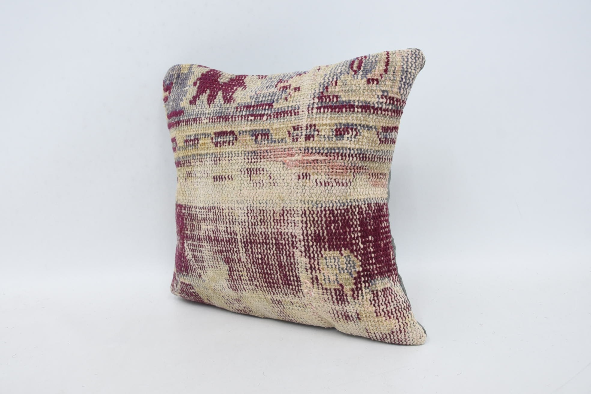 Vintage Kilim Pillow, Aesthetic Cushion Cover, Boho Pillow Sham Cover, 14"x14" Purple Pillow Sham, Home Decor Pillow