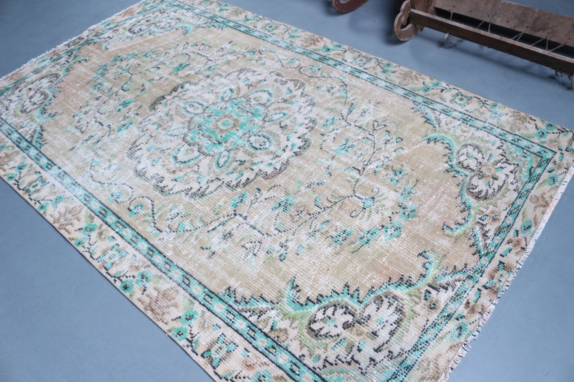 Antique Rug, Floor Rug, Dining Room Rug, 5x8 ft Area Rug, Turkish Rugs, Vintage Rug, Rugs for Kitchen, Living Room Rug, Beige Wool Rug