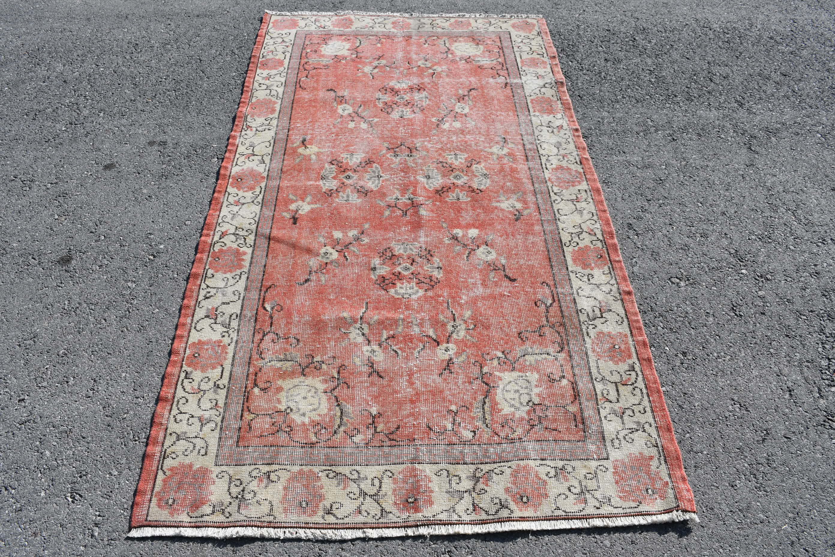 Kitchen Rug, Moroccan Rug, Floor Rug, Vintage Rug, Dining Room Rug, Turkish Rugs, Red Cool Rug, Rugs for Living Room, 3.8x7 ft Area Rug