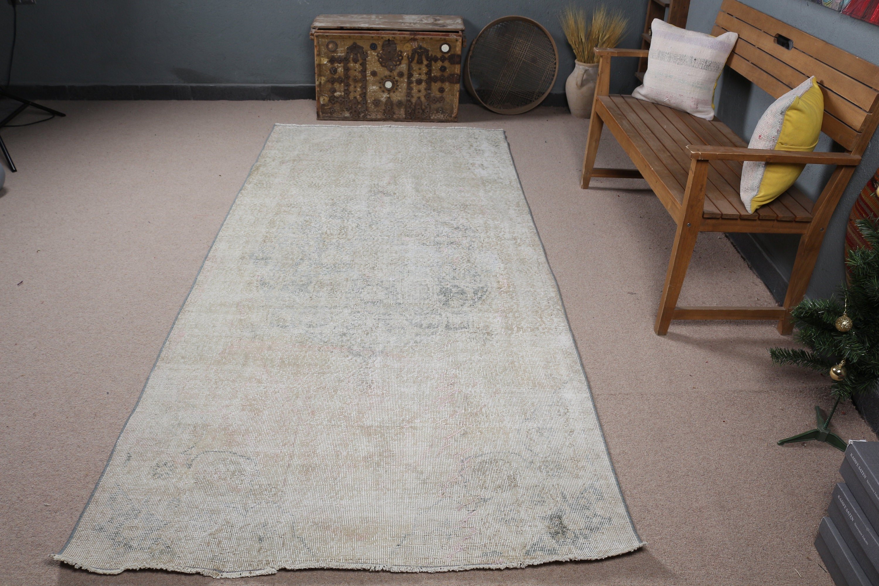 Turkish Rug, Beige Floor Rug, Bedroom Rugs, Vintage Rugs, Oushak Rug, Boho Rugs, Living Room Rugs, 4.2x9.6 ft Large Rug, Home Decor Rug