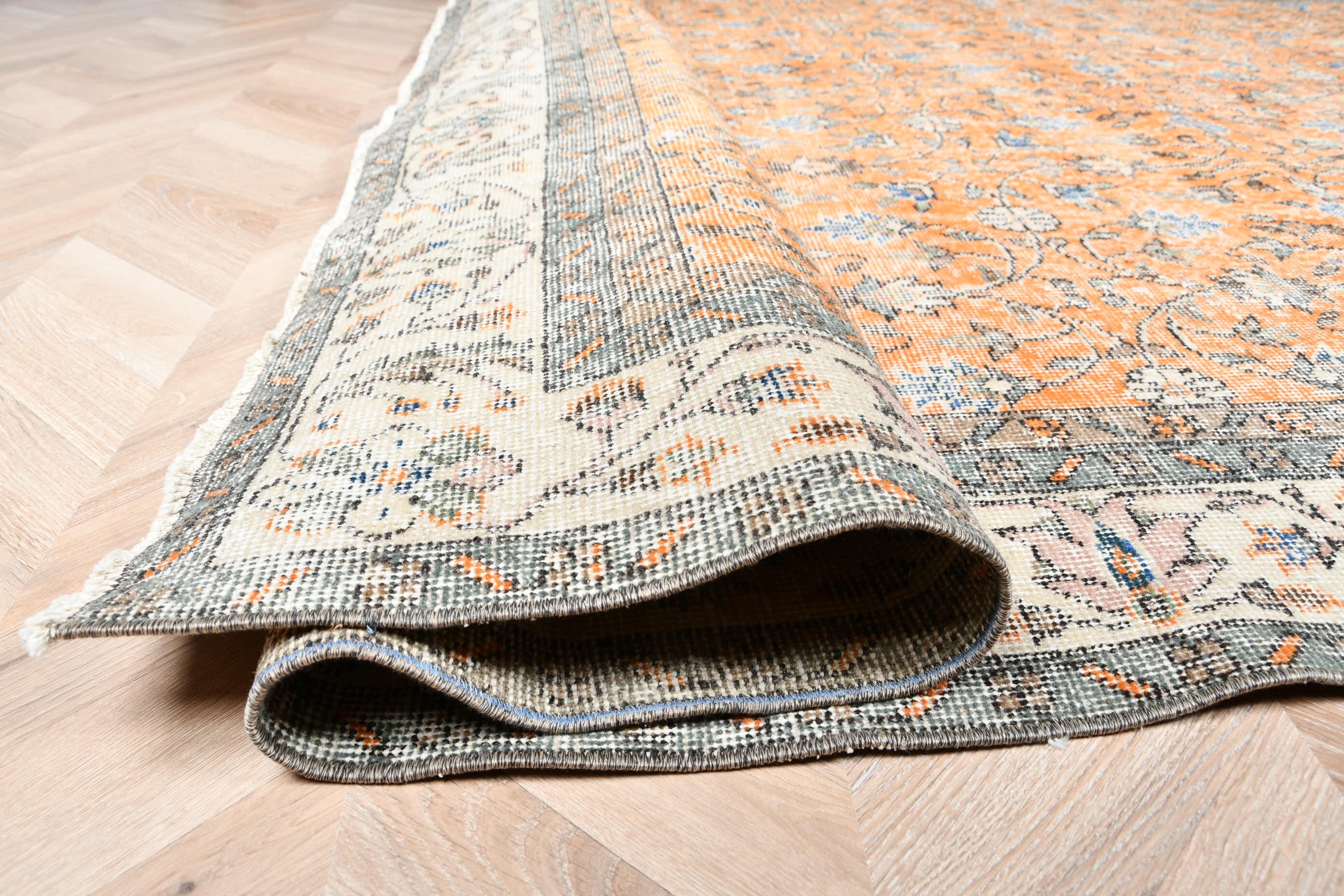 Turuncu Fas Halısı, Vintage Halı, Havalı Halılar, Soluk Halı, Yemek Odası Halısı, Oturma Odası Halısı, Yatak Odası Halısı, Türk Halısı, 6.6x10.1 ft Büyük Halı