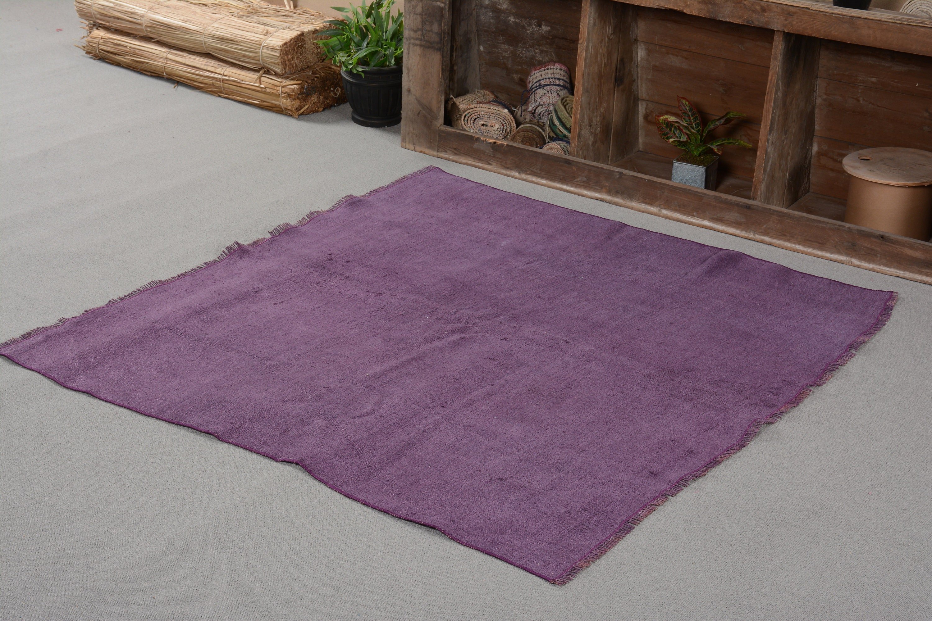 Living Room Rug, Vintage Rug, Muted Rug, Dining Room Rug, Purple  4.8x5.1 ft Area Rug, Home Decor Rug, Turkish Rug, Cool Rugs