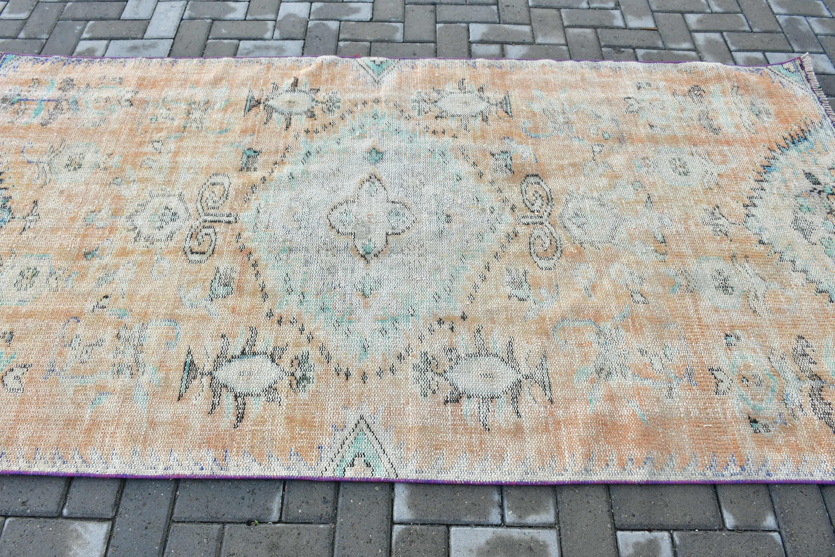 Oushak Rug, Turkish Rug, Bedroom Rug, Vintage Rug, Kitchen Rugs, Orange Cool Rug, Rugs for Floor, 4.1x8.1 ft Area Rugs, Nursery Rugs