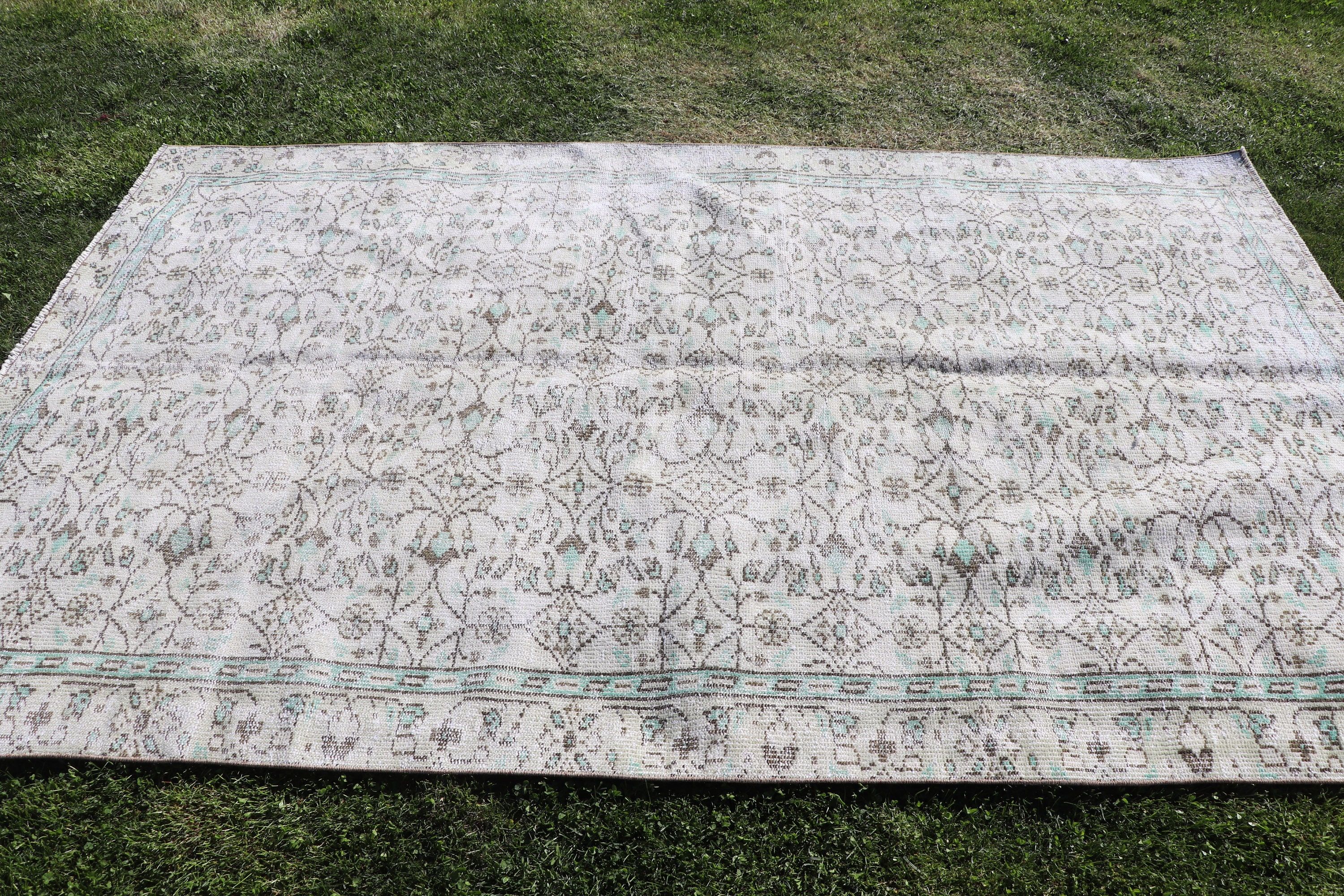 Vintage Halılar, Türk Halısı, Yeşil Oushak Halısı, Yatak Odası Halısı, Yemek Odası Halıları, Salon Halıları, 5.3x8.4 ft Büyük Halı, Yün Halı, Geometrik Halılar