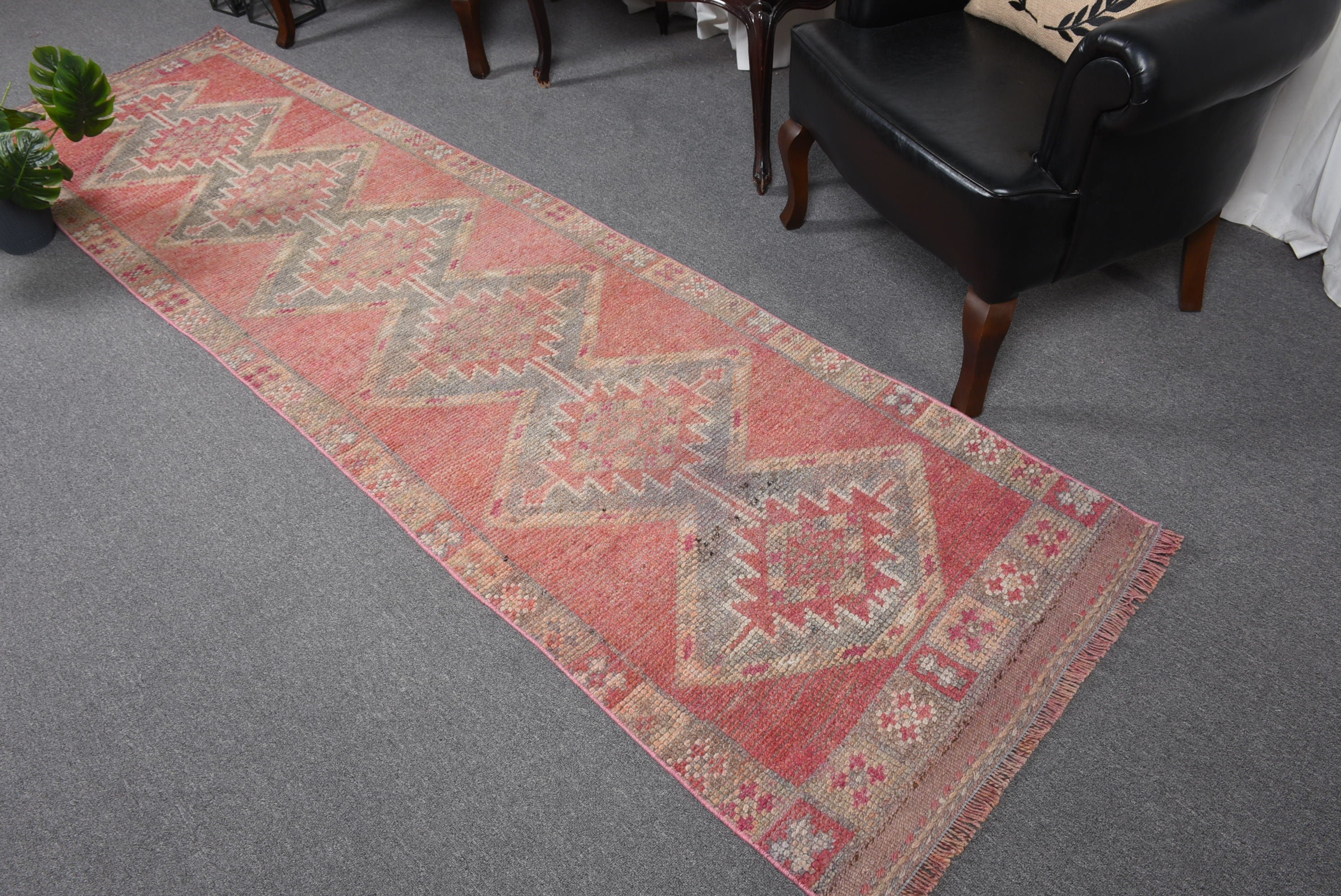 Pink Oriental Rugs, Rugs for Runner, Turkish Rug, Vintage Rugs, Oushak Rug, Corridor Rugs, 2.7x10.2 ft Runner Rugs, Art Rug, Anatolian Rug