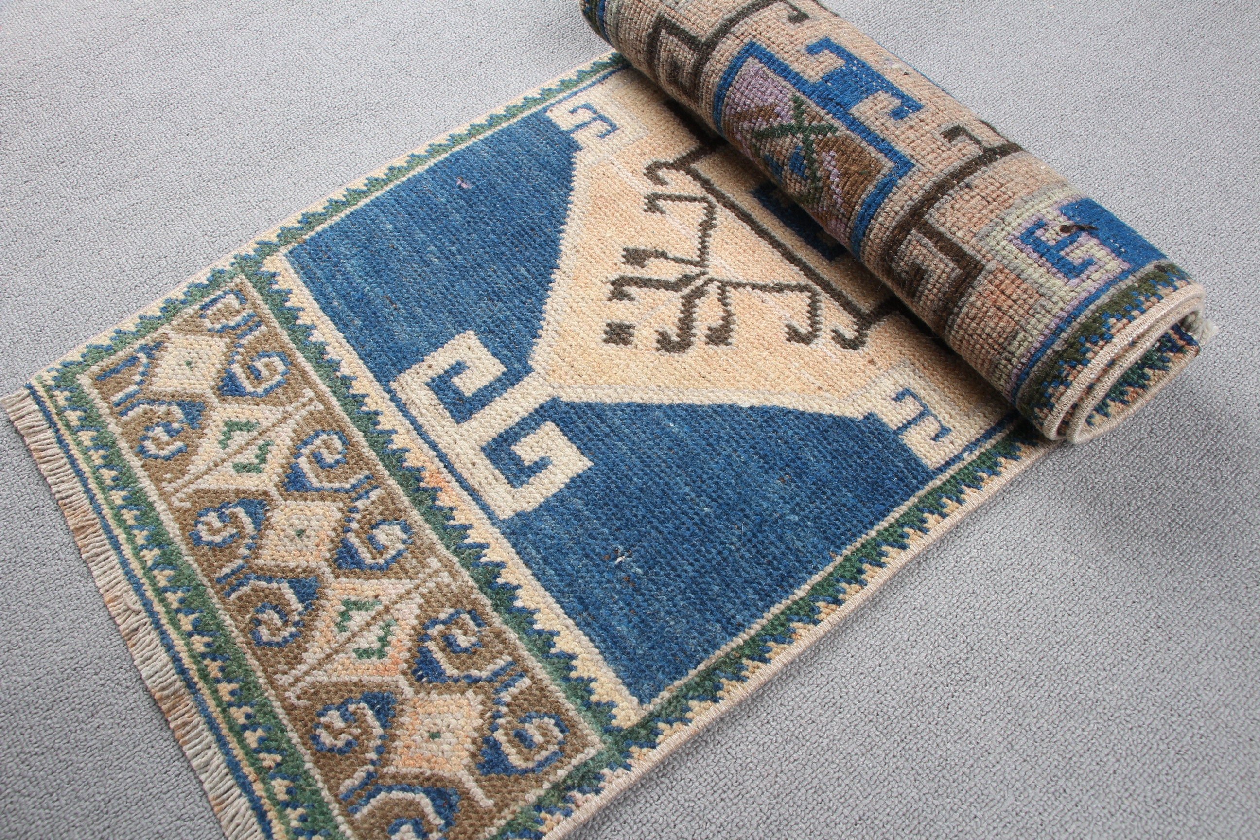 Vintage Rug, Antique Rugs, Bathroom Rugs, Turkish Rugs, Blue Bedroom Rug, Nursery Rug, Anatolian Rug, Retro Rugs, 1.3x3.7 ft Small Rug