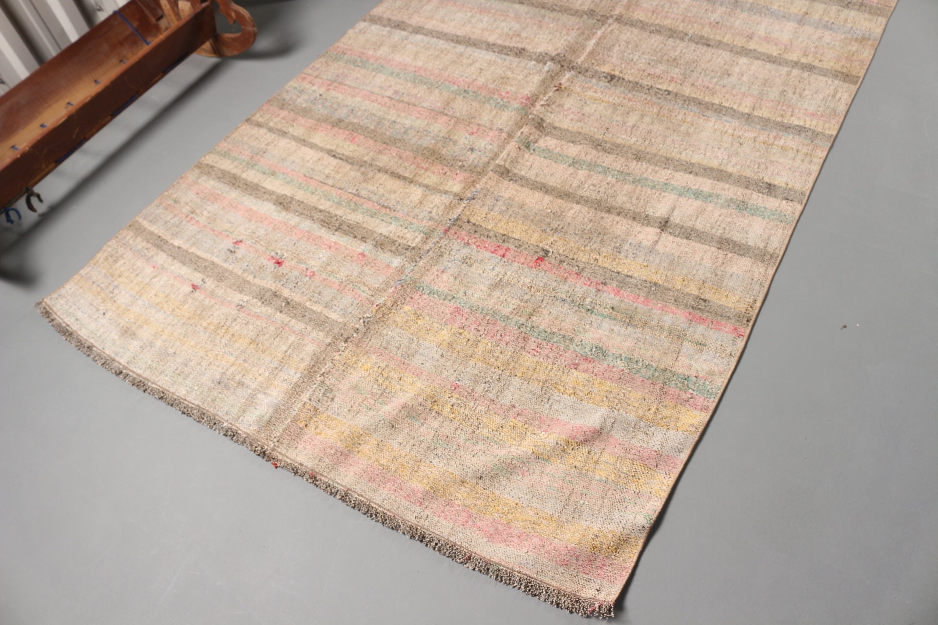 Kilim, Türk Halısı, 4,5x8,1 ft Alan Halısı, Çocuk Odası Halıları, Vintage Halı, Yatak Odası Halısı, Türkiye Halısı, İç Mekan Halıları, Bej Soğuk Halı