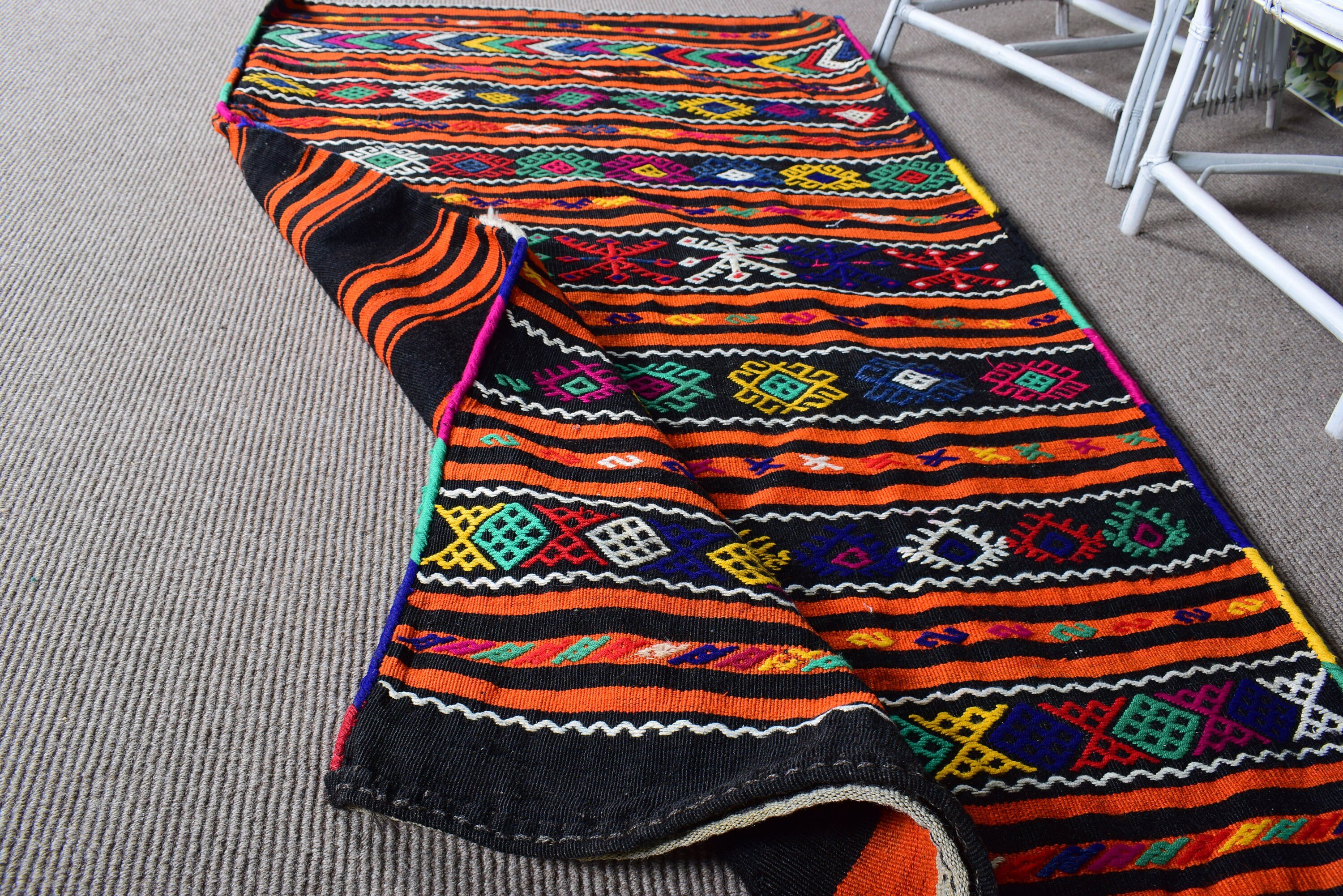 Türk Halıları, 3.4x6.2 ft Accent Halı, Turuncu Antika Halı, Vintage Halılar, Dekoratif Halılar, Boho Accent Halı, Kilim, Lüks Halılar