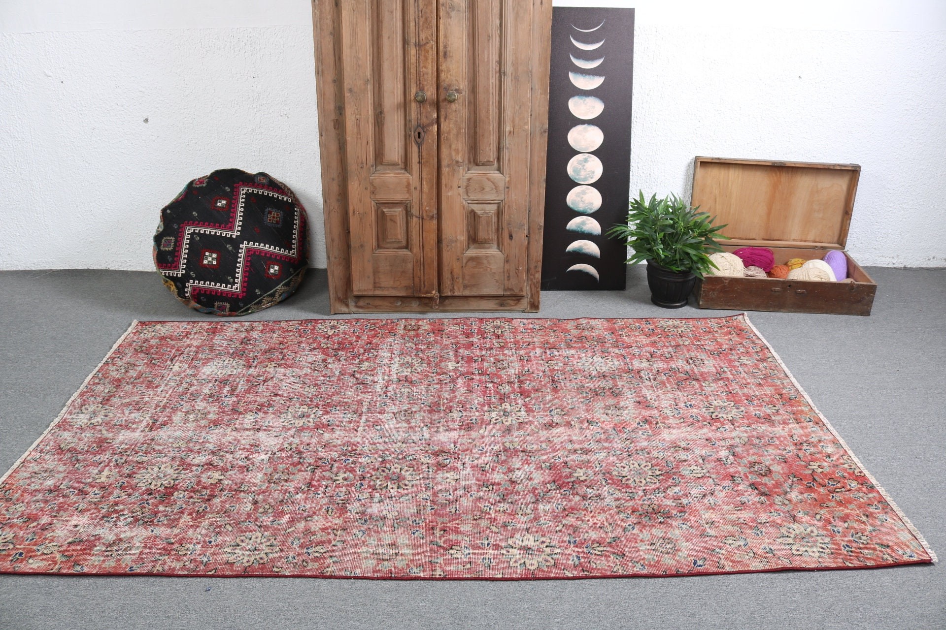 Home Decor Rug, Vintage Rug, 4.7x8.2 ft Area Rug, Boho Rugs, Turkish Rugs, Dining Room Rugs, Living Room Rugs, Rugs for Area, Red Wool Rug