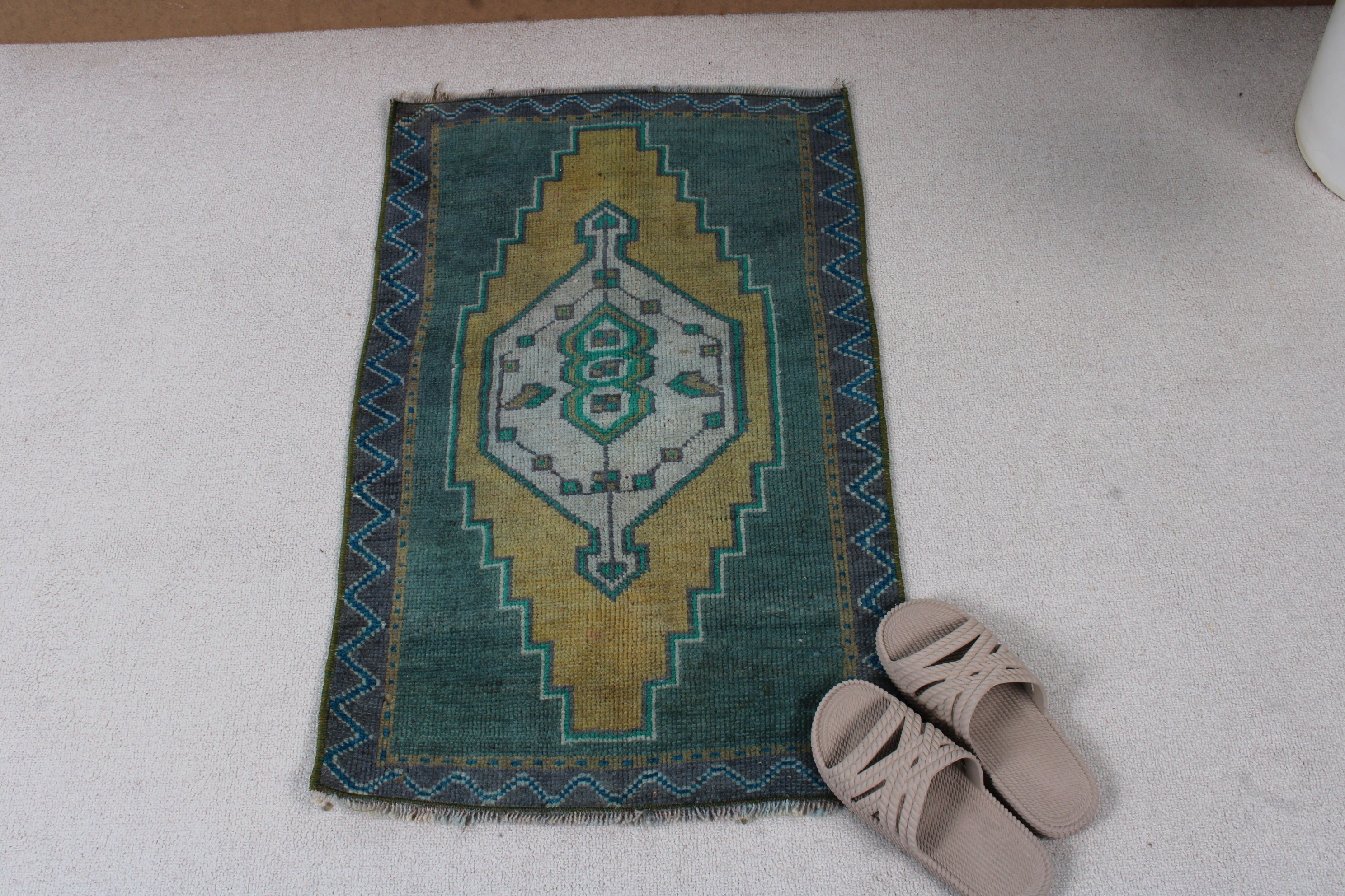 Small Vintage Rug, Geometric Rugs, Vintage Rugs, Green Oriental Rugs, 1.7x2.6 ft Small Rugs, Moroccan Rug, Bathroom Rug, Turkish Rug