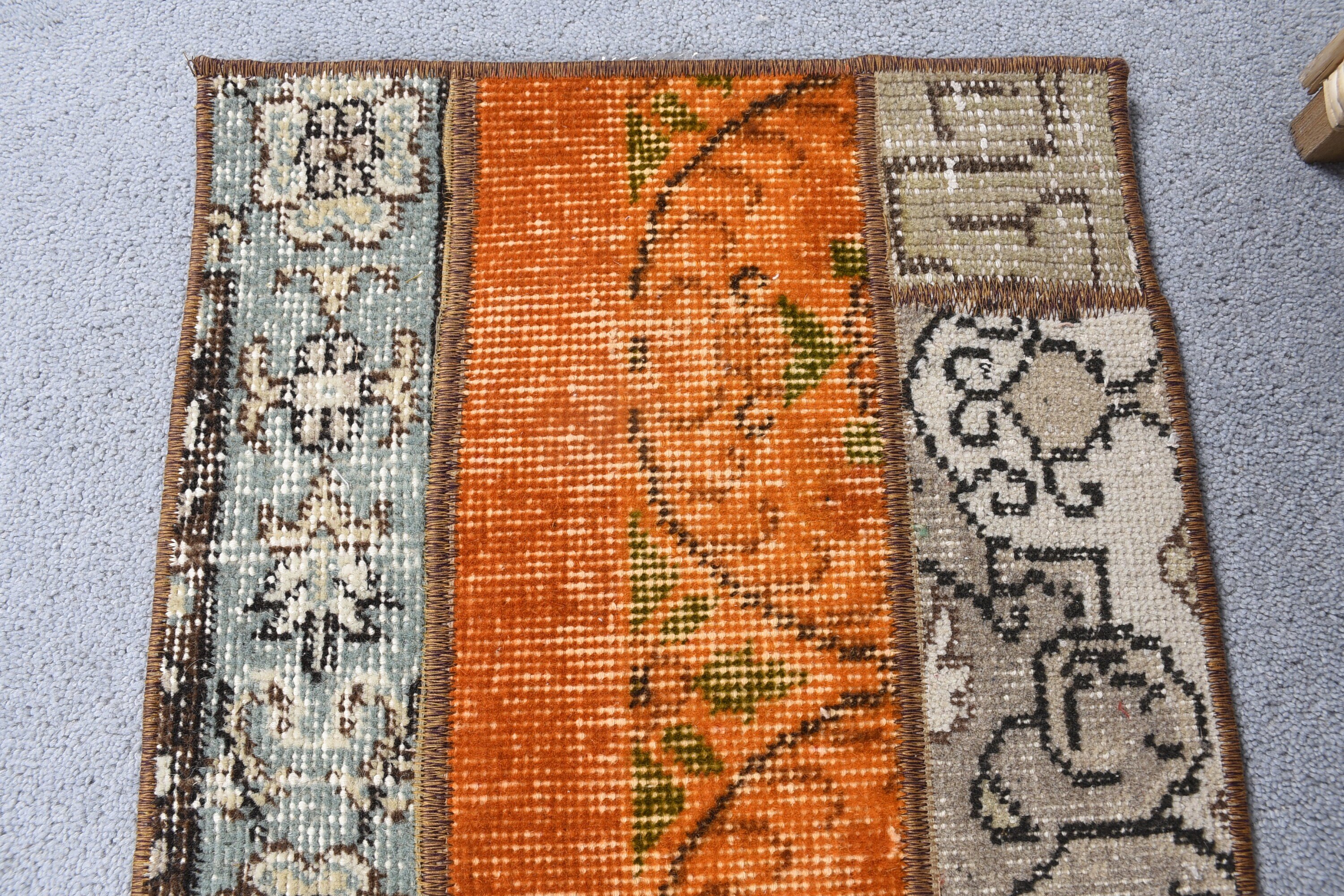 Oushak Rugs, Turkish Rugs, Vintage Rug, Wall Hanging Rug, Boho Rugs, Orange Oushak Rugs, Bathroom Rug, 1.3x2.5 ft Small Rug