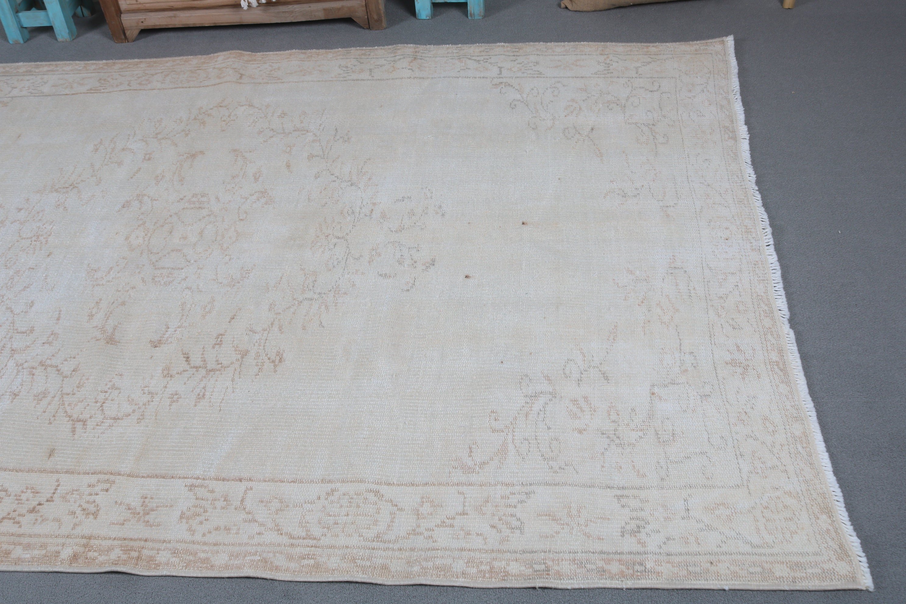 Yatak Odası Halıları, Beyaz Soğuk Halı, 5.3x7.9 ft Büyük Halı, Fas Halısı, Türk Halısı, Vintage Halı, Yemek Odası Halısı, Yün Halıları, Yatak Odası Halıları