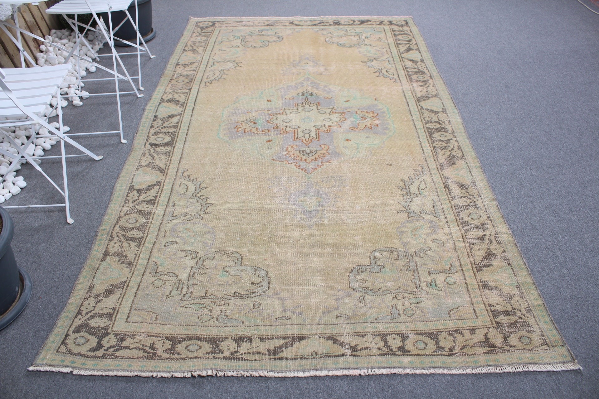 Vintage Halılar, Ev Dekorasyonu Halısı, Oturma Odası Halısı, Türk Halıları, Mutfak Halısı, Yemek Odası Halısı, 5.2x8.8 ft Büyük Halı, Yeşil Anadolu Halısı