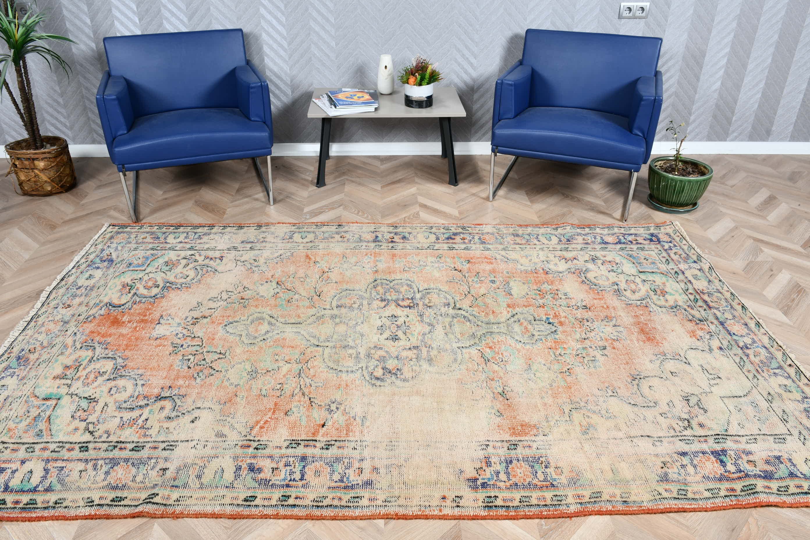 Anatolian Rug, Bedroom Rugs, Vintage Rug, Turkish Rugs, Rugs for Living Room, 5.3x8.9 ft Large Rug, Living Room Rug, Orange Bedroom Rugs