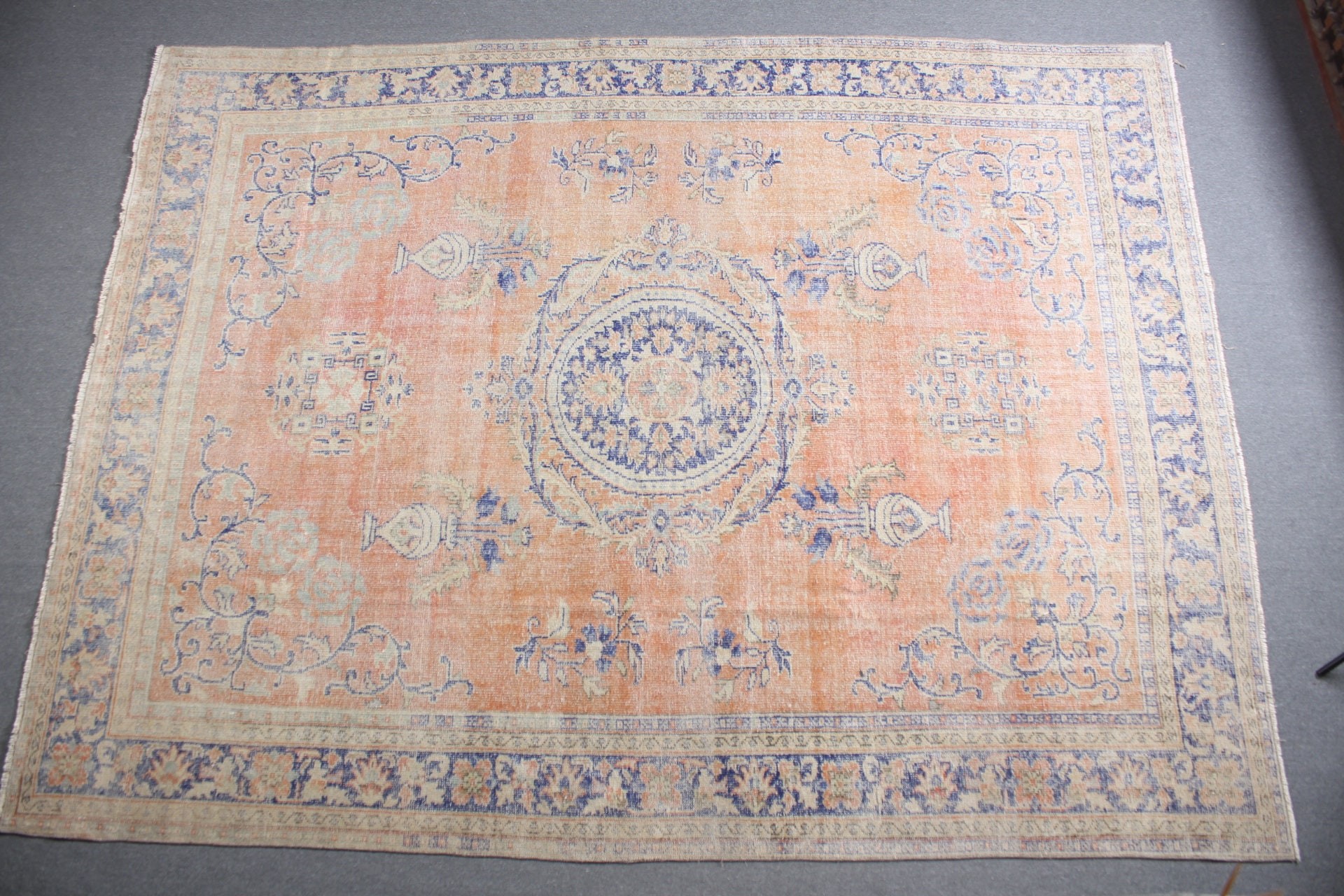 Wool Rug, Vintage Rug, Floor Rug, Orange Kitchen Rug, Salon Rug, 8.9x12.9 ft Oversize Rug, Dining Room Rug, Turkish Rug, Rugs for Salon