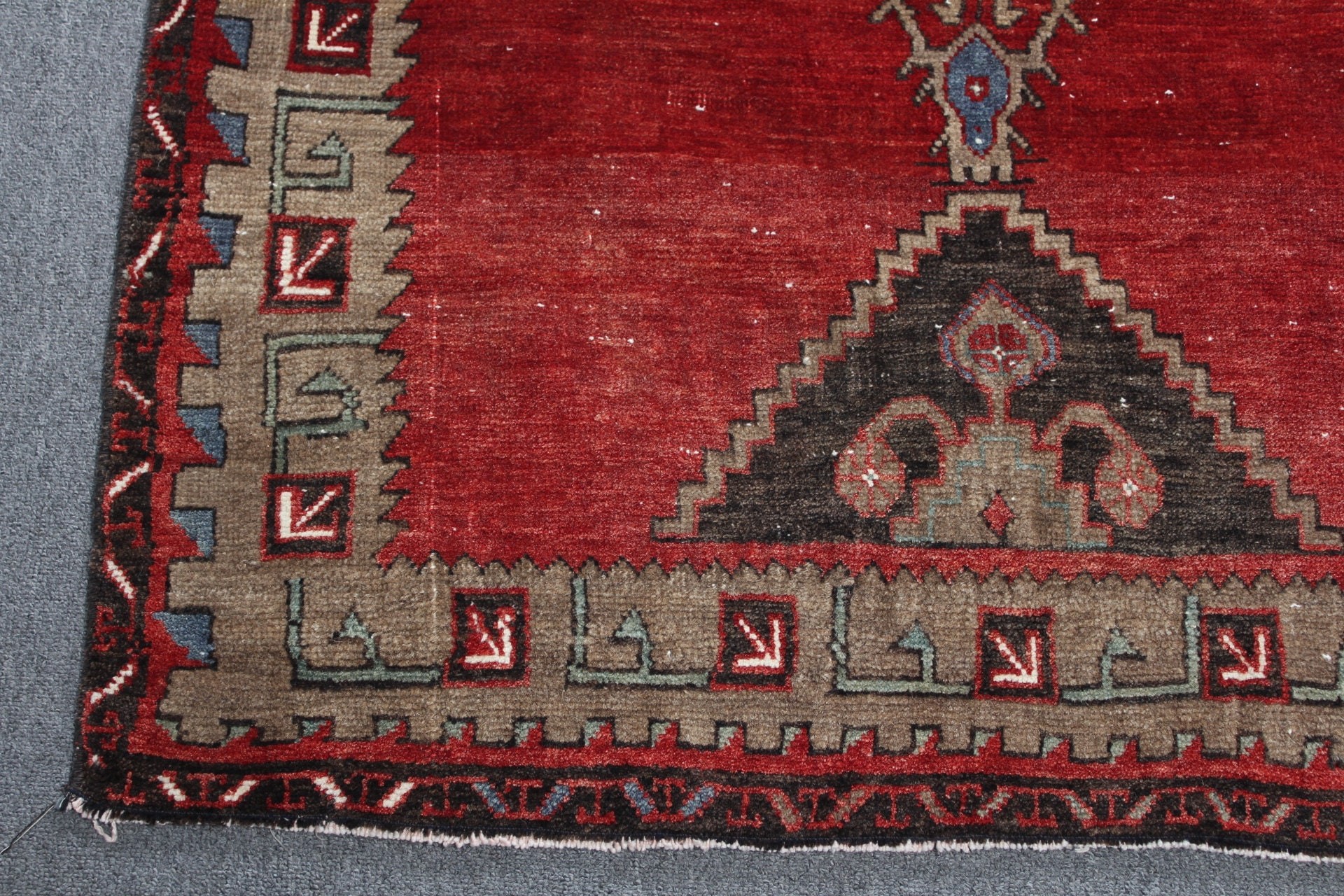 Mutfak Halısı, Vintage Halı, Mutfak Halıları, Türk Halısı, Yün Halı, 3.1x11 ft Yolluk Halısı, Kırmızı Anadolu Halıları, Merdiven Halısı