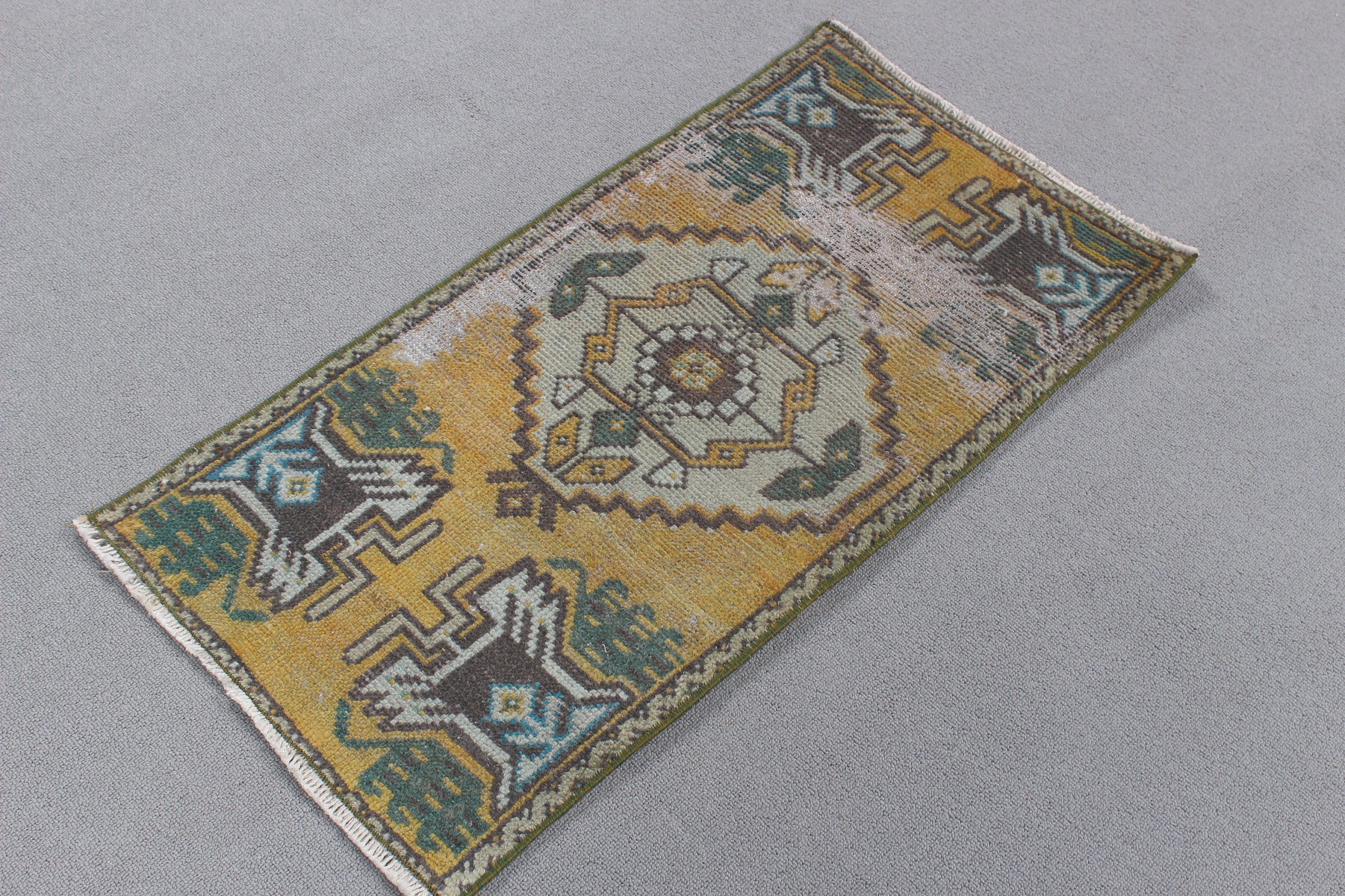 Oriental Rug, Vintage Rug, Yellow Oushak Rugs, 1.5x2.9 ft Small Rugs, Small Vintage Rugs, Turkish Rugs, Boho Rugs, Antique Rugs, Entry Rugs