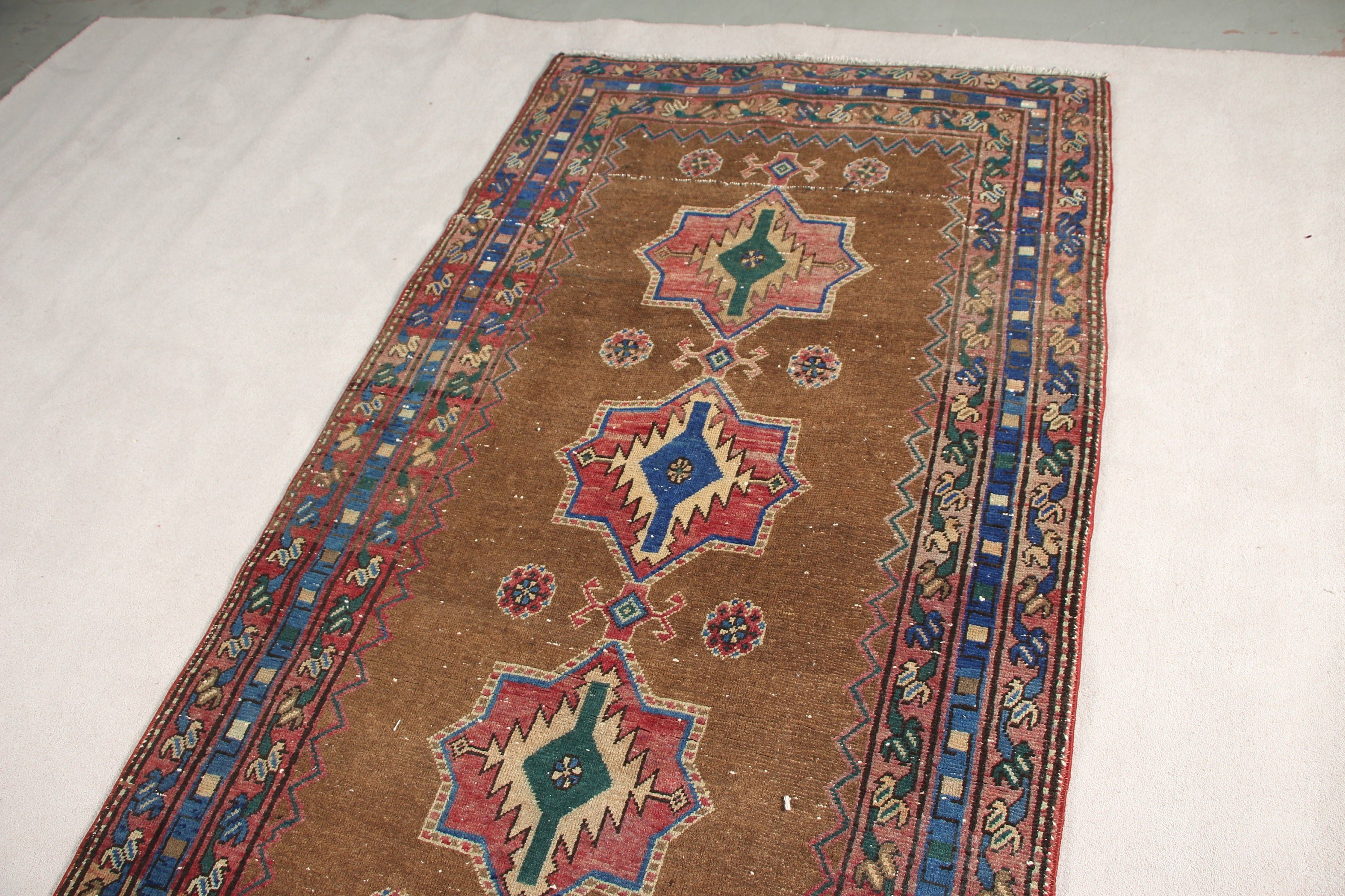 Koridor Halısı, Mutfak Halısı, Türk Halıları, Vintage Halı, Fas Halısı, 3,6x12,4 ft Runner Halısı, Soğuk Halı, Koridor Halıları, Kahverengi Yer Halıları