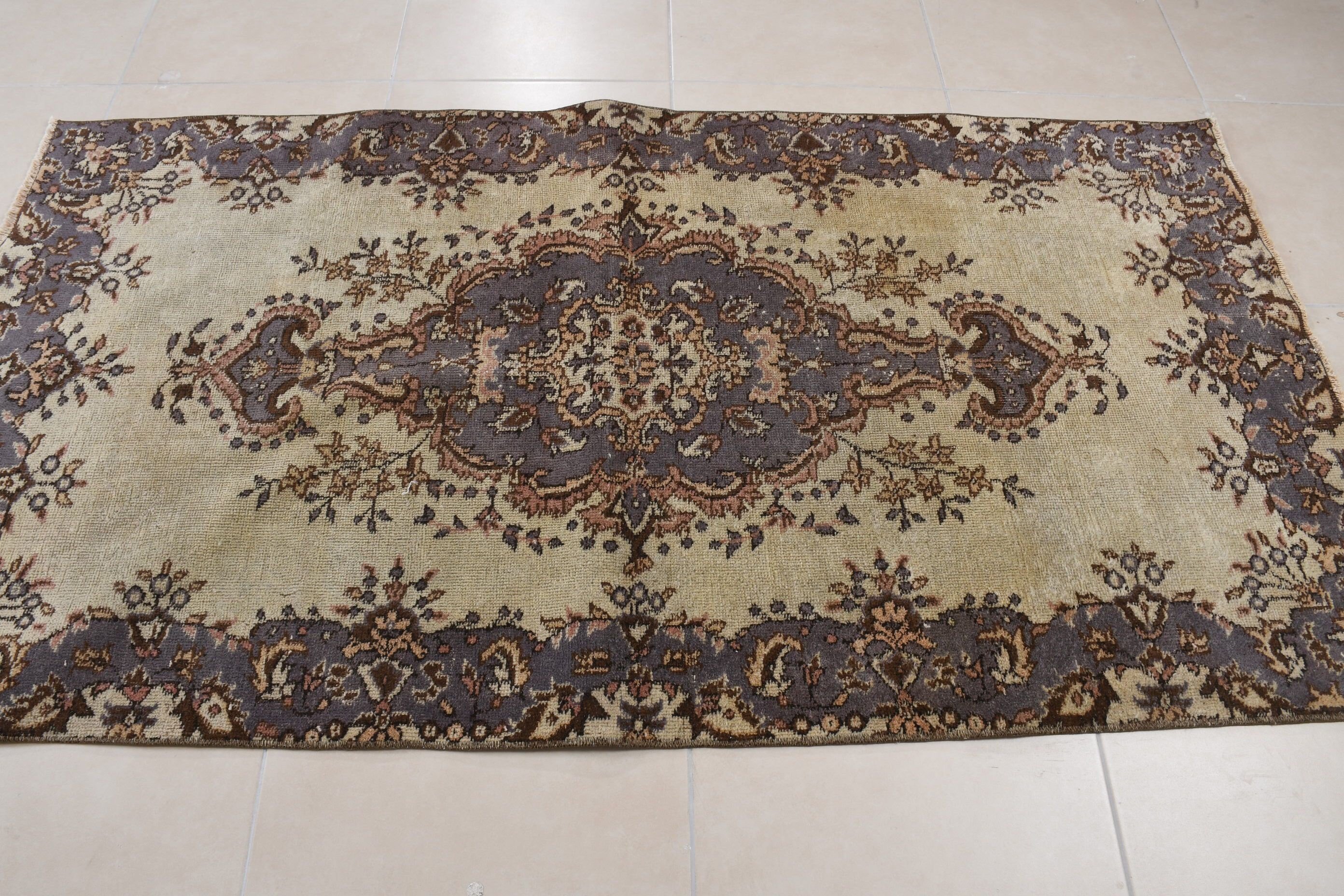 Vintage Halılar, 3.6x6.8 ft Alan Halısı, Yün Halılar, Oturma Odası Halısı, Soyut Halı, Türk Halısı, Bej Ev Dekor Halıları, Yer Halısı, Ev Dekor Halısı