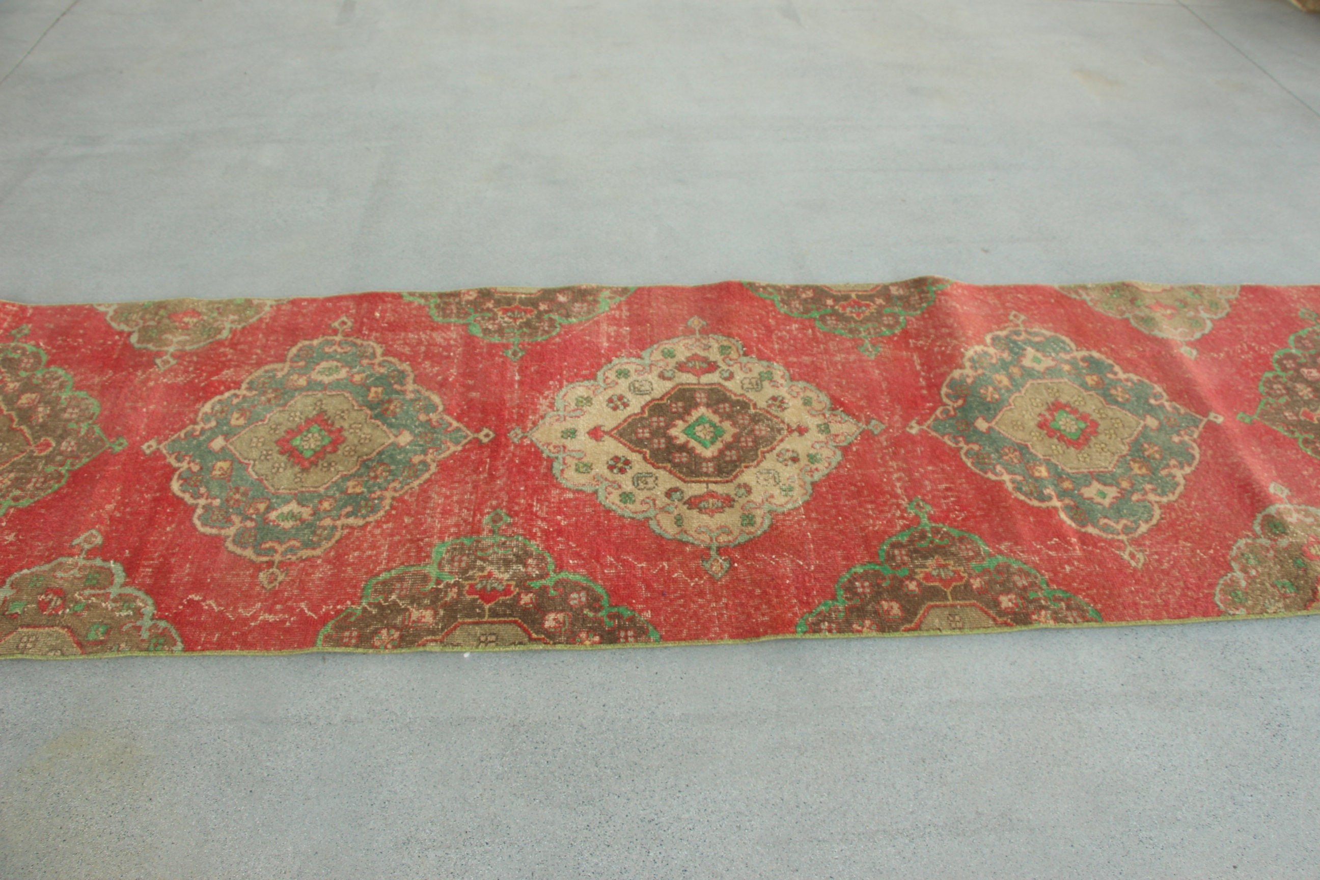 Outdoor Rug, Red Wool Rug, Stair Rugs, Oushak Rug, Turkish Rug, Antique Rugs, Vintage Runner Rugs, 3x12.3 ft Runner Rug, Vintage Rugs