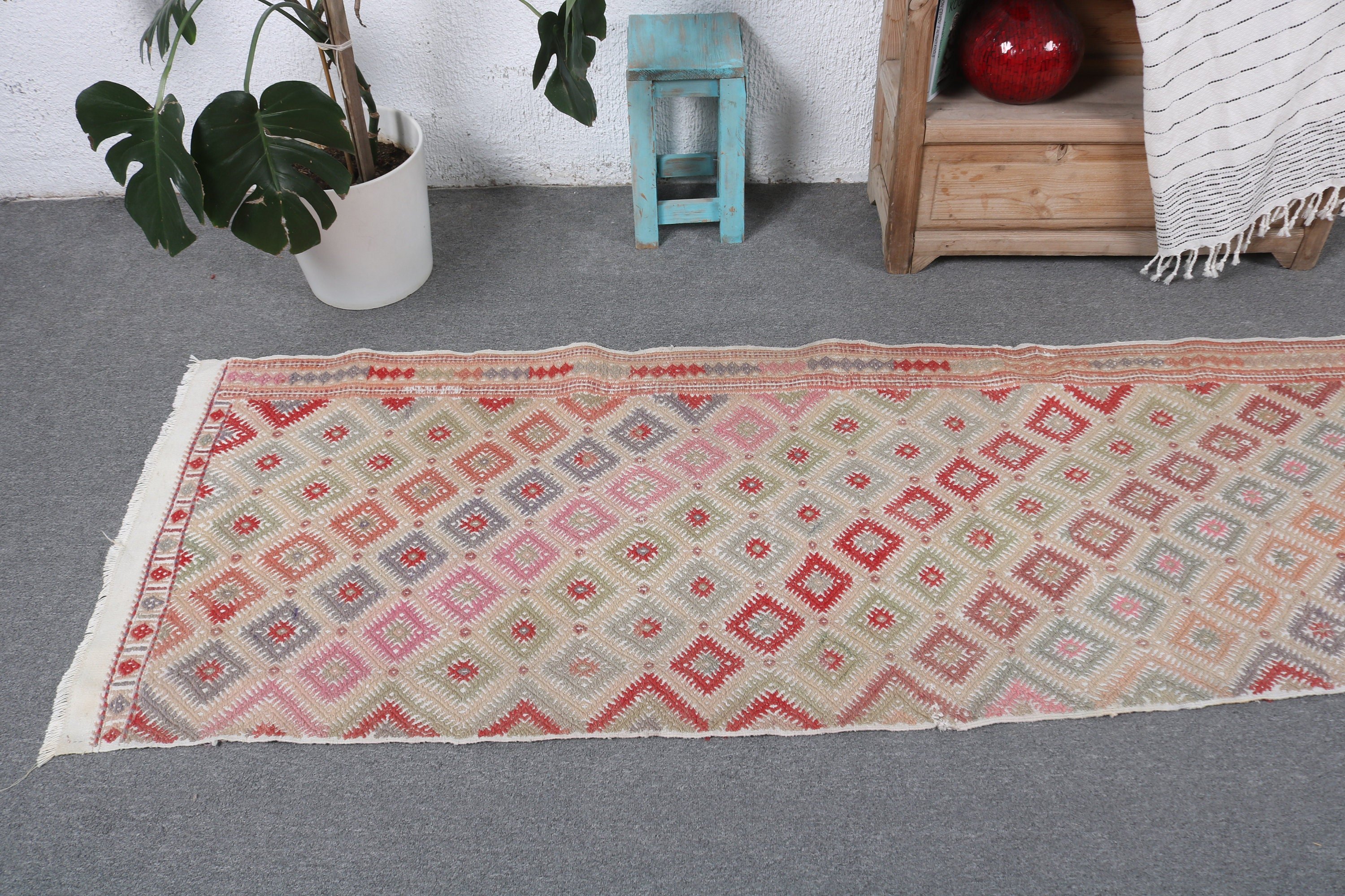 Turkish Rugs, Beni Ourain Runner Rugs, Modern Rug, 2.4x9.3 ft Runner Rugs, Orange Flatweave Rugs, Vintage Rug, Kilim, Neutral Rugs