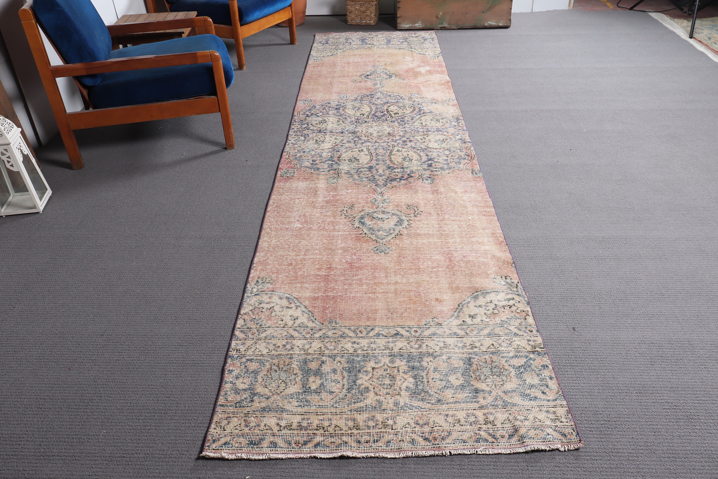 Turuncu Antika Halı, 3.1x12.4 ft Yolluk Halısı, Vintage Halı, Havalı Halılar, Mutfak Halıları, Fas Halısı, Türk Halıları, Merdiven Halıları, Koridor Halısı