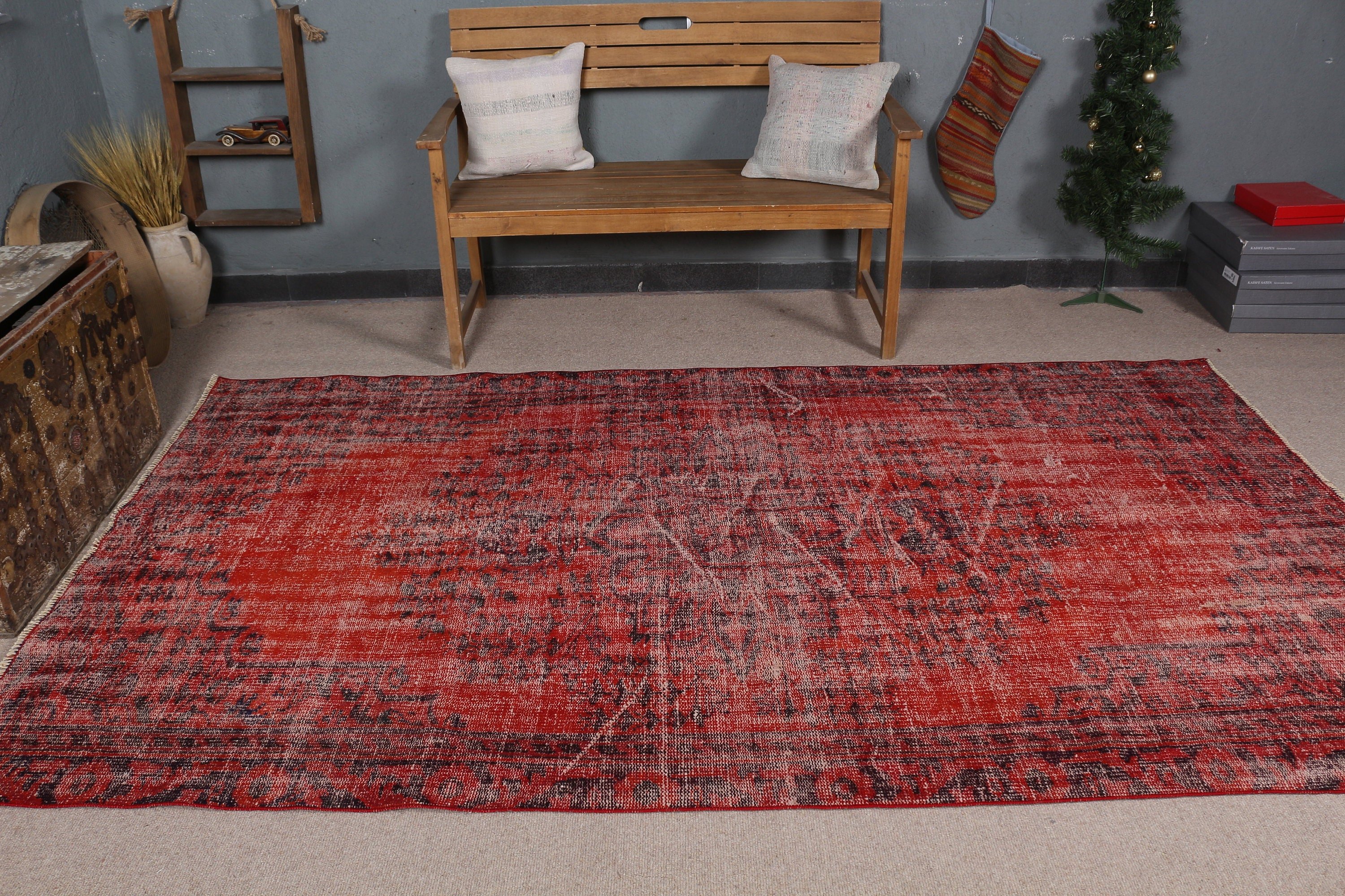 Living Room Rugs, Art Rug, Vintage Rugs, Red Moroccan Rug, Moroccan Rugs, Turkish Rug, Bedroom Rug, 5.2x9.1 ft Large Rugs, Rugs for Bedroom