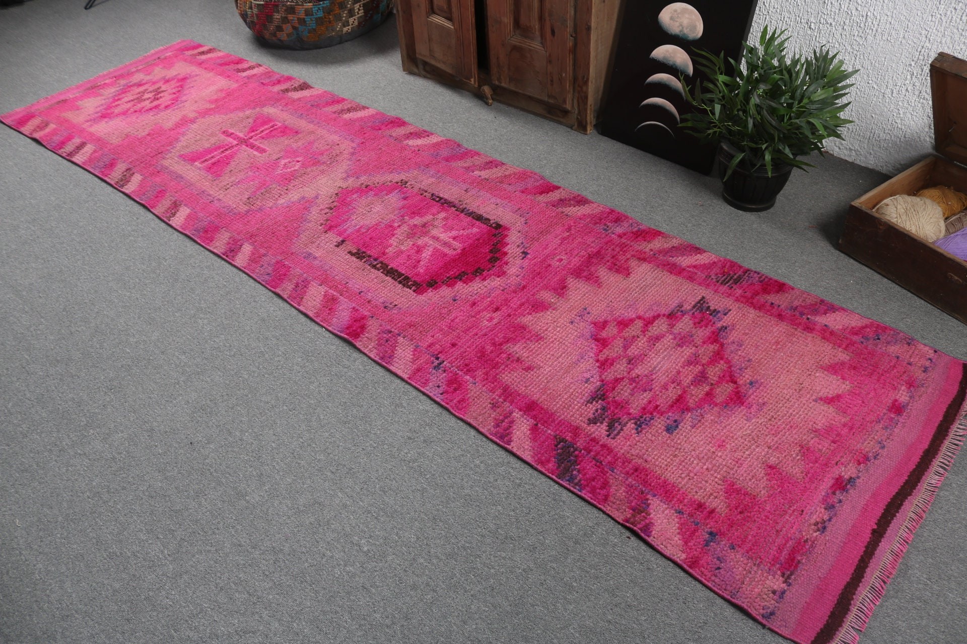 Turkish Rugs, Rugs for Stair, Hallway Rug, Office Rugs, Pink Luxury Rug, 2.8x10.8 ft Runner Rugs, Kitchen Rug, Anatolian Rug, Vintage Rug