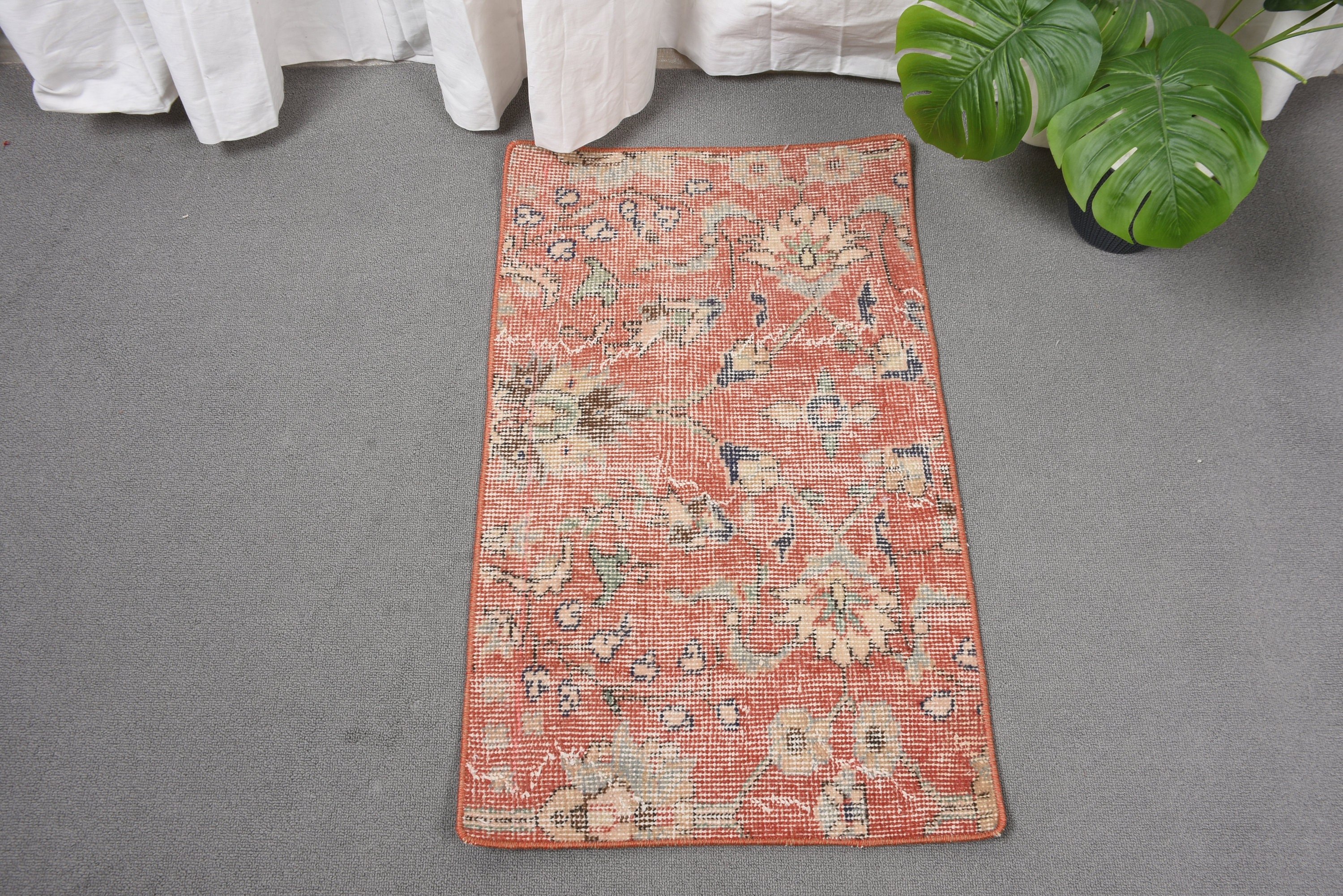 1.6x2.7 ft Small Rugs, Orange Antique Rugs, Oushak Rug, Decorative Rugs, Bedroom Rugs, Door Mat Rugs, Turkish Rug, Modern Rug, Vintage Rugs