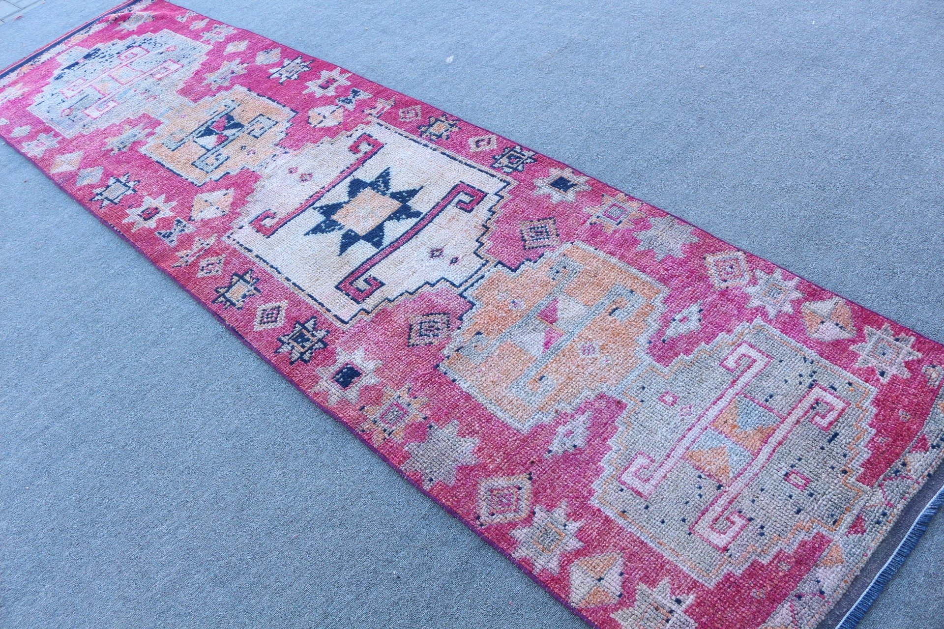 Boho Rugs, Kitchen Rug, 2.9x10.7 ft Runner Rug, Vintage Rug, Wool Rug, Rugs for Corridor, Pink Antique Rug, Turkish Rug