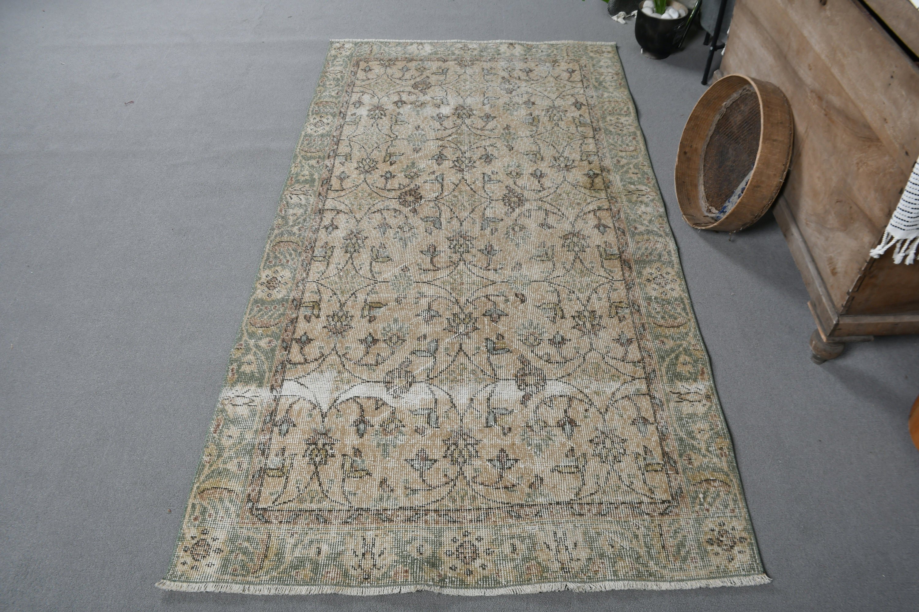 Turkish Rug, Antique Rug, Moroccan Rugs, Bedroom Rugs, Vintage Rugs, Green Anatolian Rug, 3.5x6.5 ft Accent Rugs, Kitchen Rug, Natural Rug