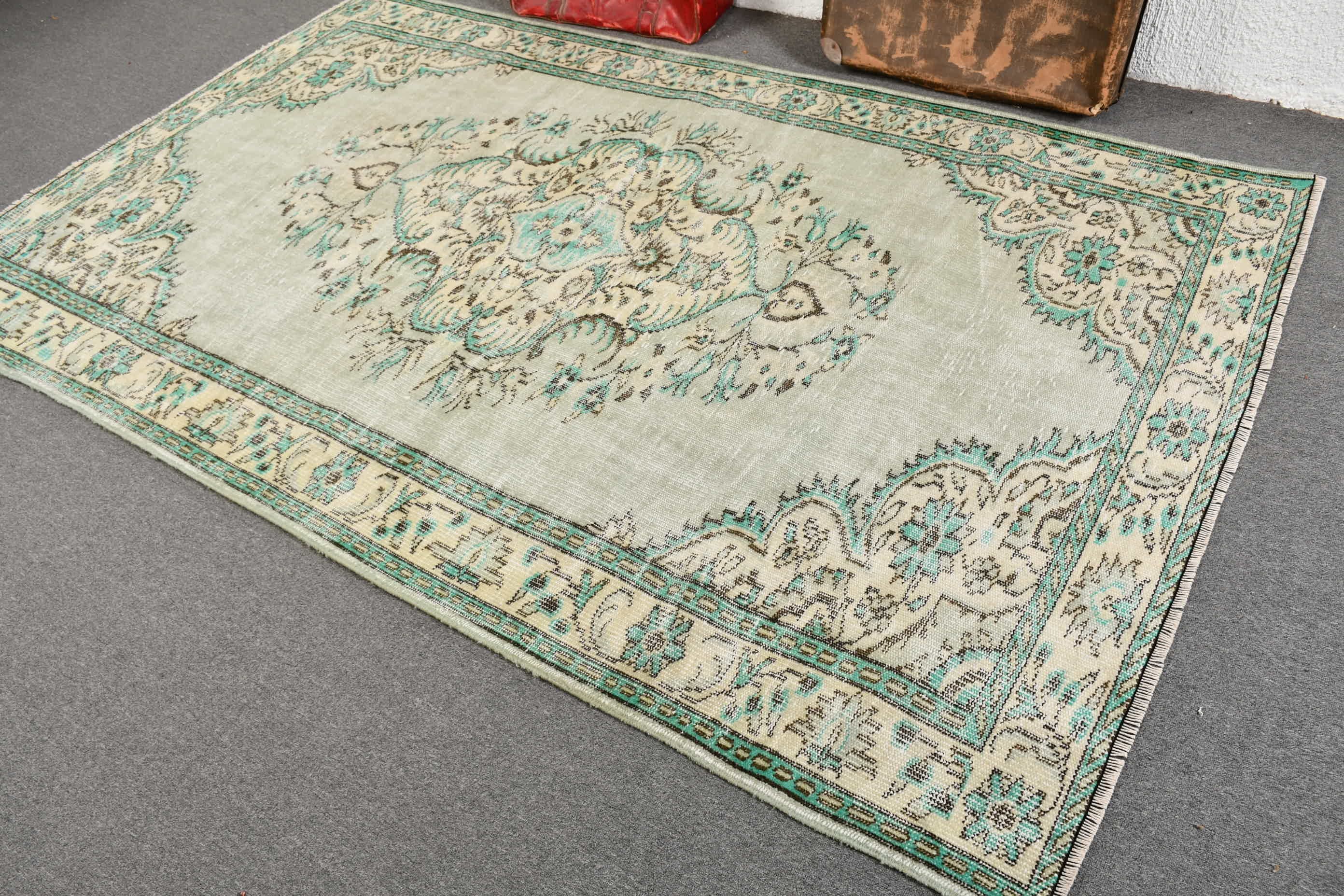 Kitchen Rug, Bedroom Rugs, Turkish Rug, Vintage Rug, Antique Rug, 5.7x8.9 ft Large Rugs, Green Antique Rug, Living Room Rug, Turkey Rugs