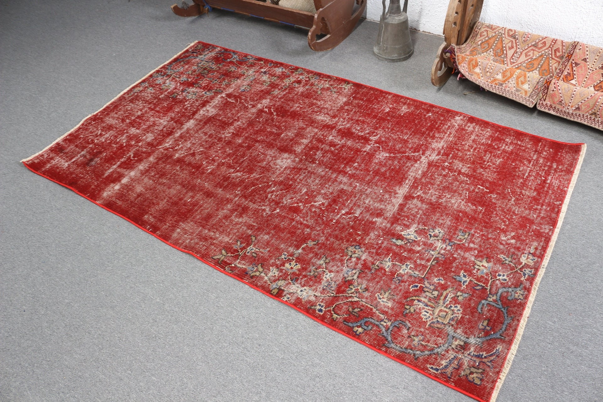 Red Cool Rugs, Vintage Rug, Retro Rug, Home Decor Rug, Pastel Rugs, Turkish Rug, Rugs for Living Room, Bedroom Rugs, 3.8x6.5 ft Area Rug