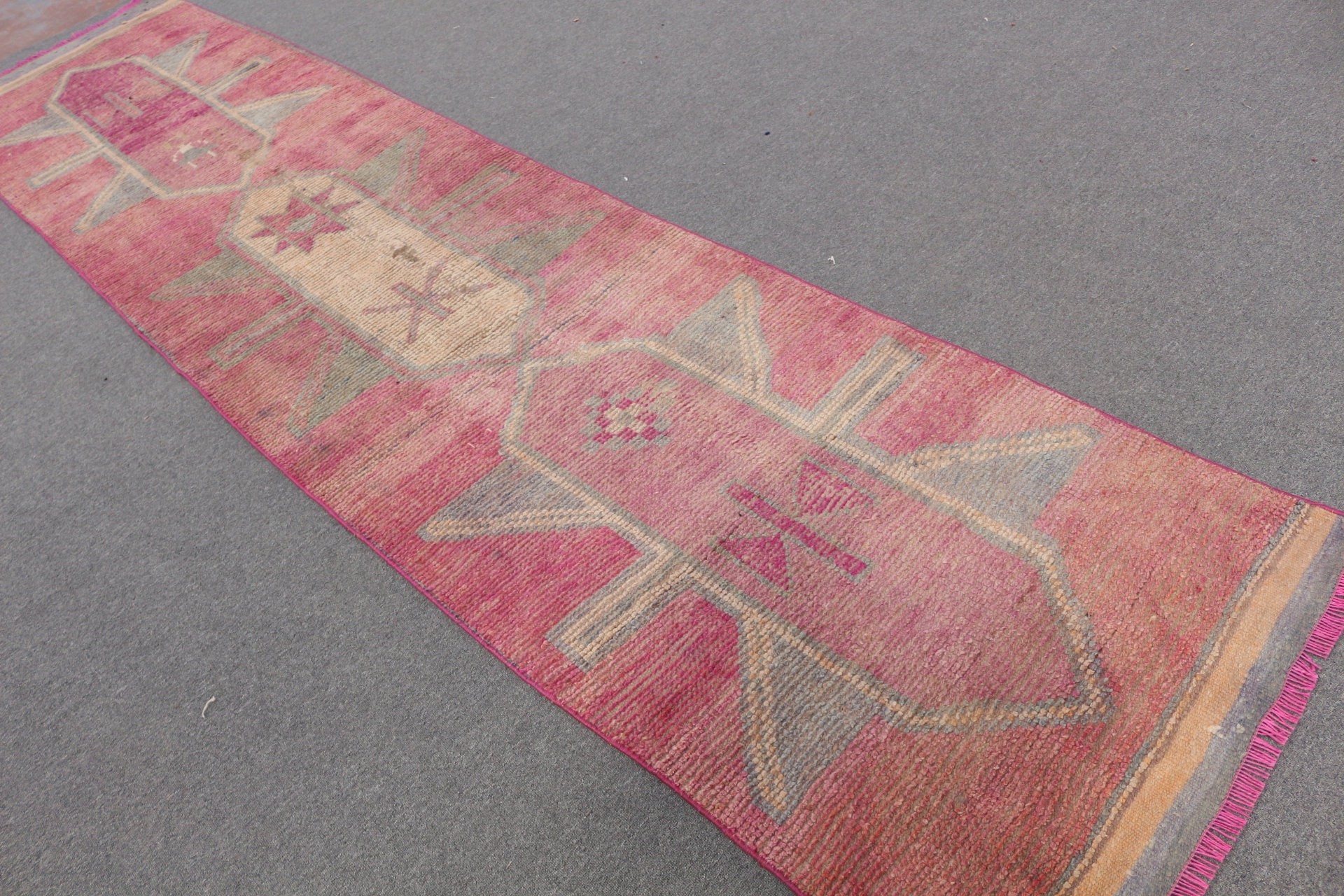 Oryantal Halı, Etnik Halı, Mutfak Halıları, Yatak Odası Halısı, 2,9x12,2 ft Runner Halısı, Türk Halısı, Vintage Halı, Koridor Halısı, Pembe Anadolu Halısı