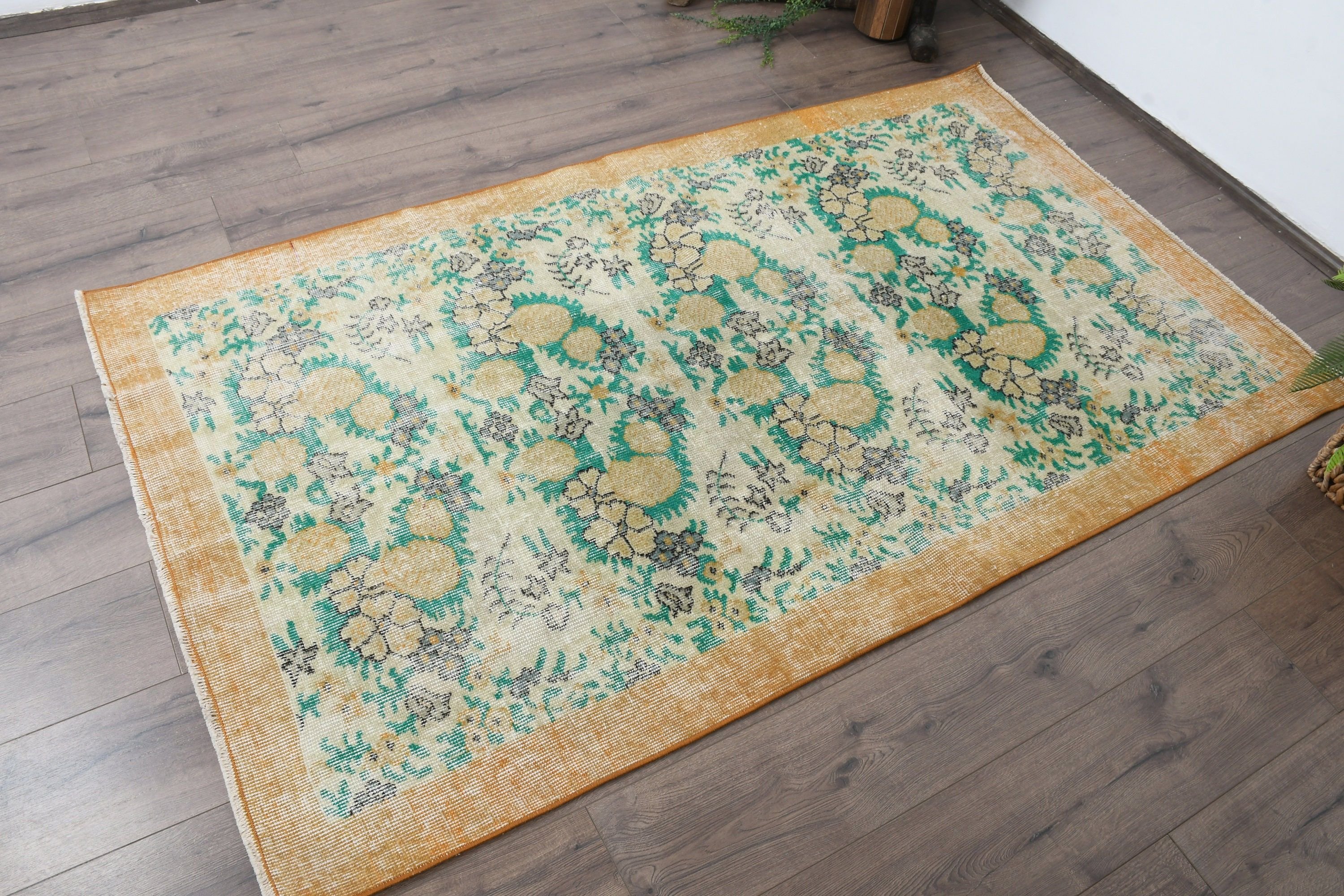 Wool Rug, Aesthetic Rug, Turkish Rug, Kitchen Rug, Entry Rug, Rugs for Bedroom, Bronze Moroccan Rug, 3.7x6.4 ft Accent Rug, Vintage Rugs