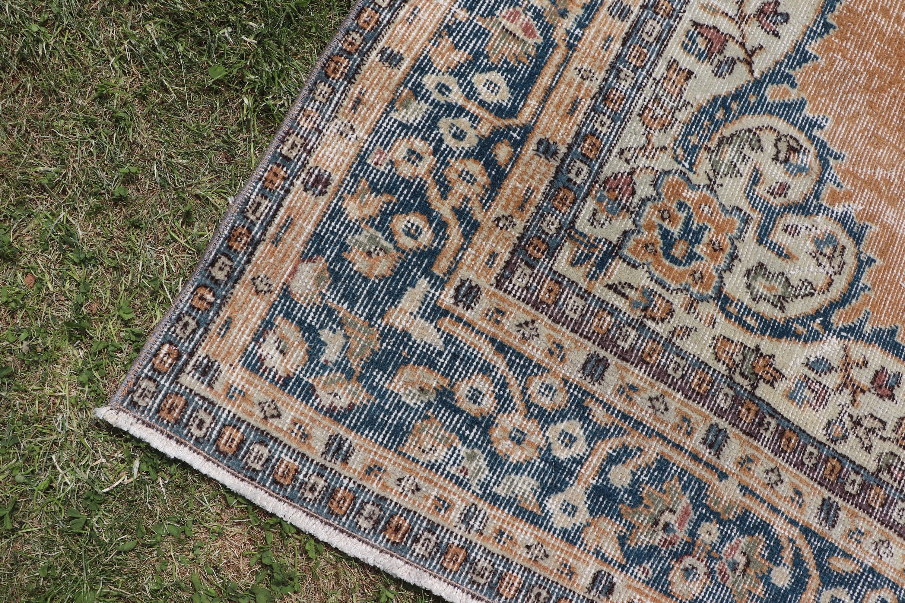 Turkish Rug, Vintage Area Rugs, Office Rug, Neutral Rugs, 4.4x7.8 ft Area Rug, Oushak Rugs, Blue Antique Rugs, Vintage Rugs, Kitchen Rugs