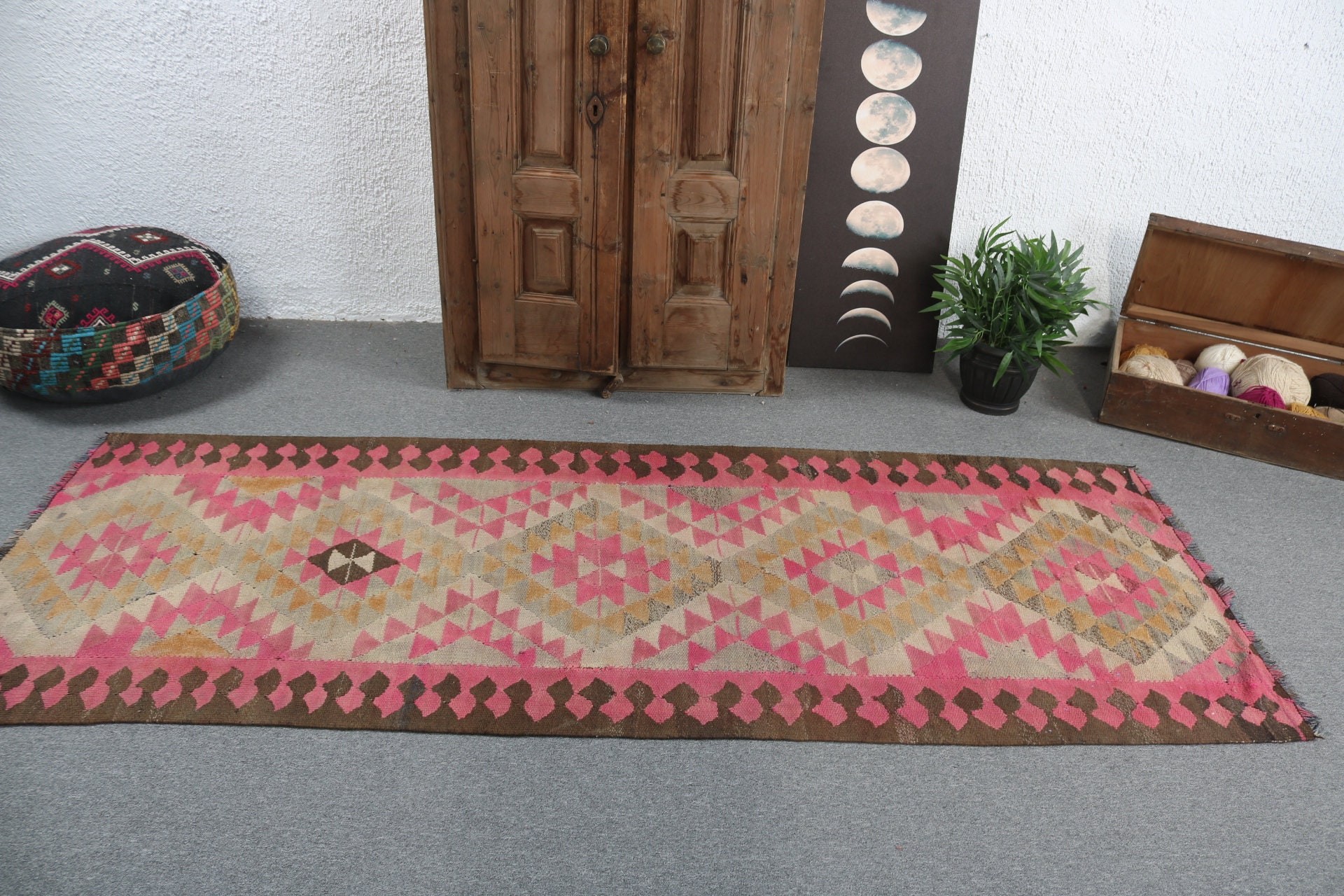 Yatak Odası Halısı, Koridor Halıları, 3.1x8.1 ft Runner Halıları, Vintage Runner Halısı, Pembe Bildirim Halısı, Vintage Halı, Türk Halısı, Antika Halılar