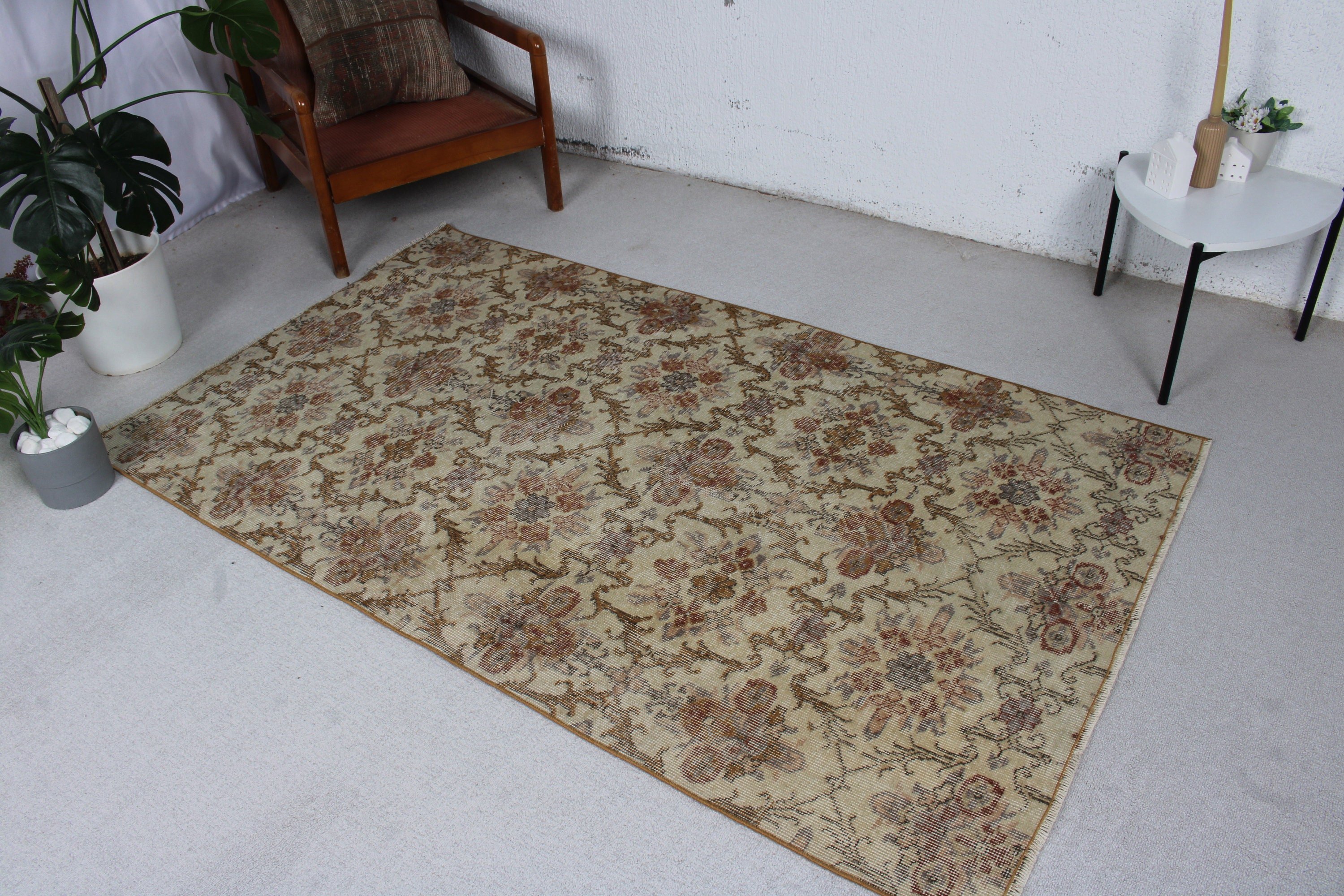 Turkish Rug, 3.9x6.6 ft Area Rugs, Rugs for Kitchen, Vintage Rug, Vintage Area Rugs, Oriental Rugs, Beige Oriental Rugs